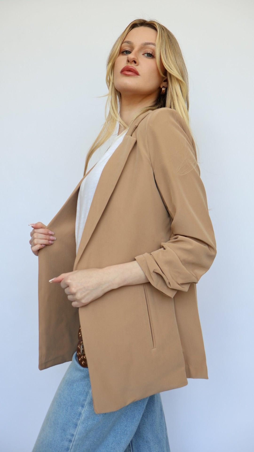 3/4 Ruched Sleeve Blazer Product Image