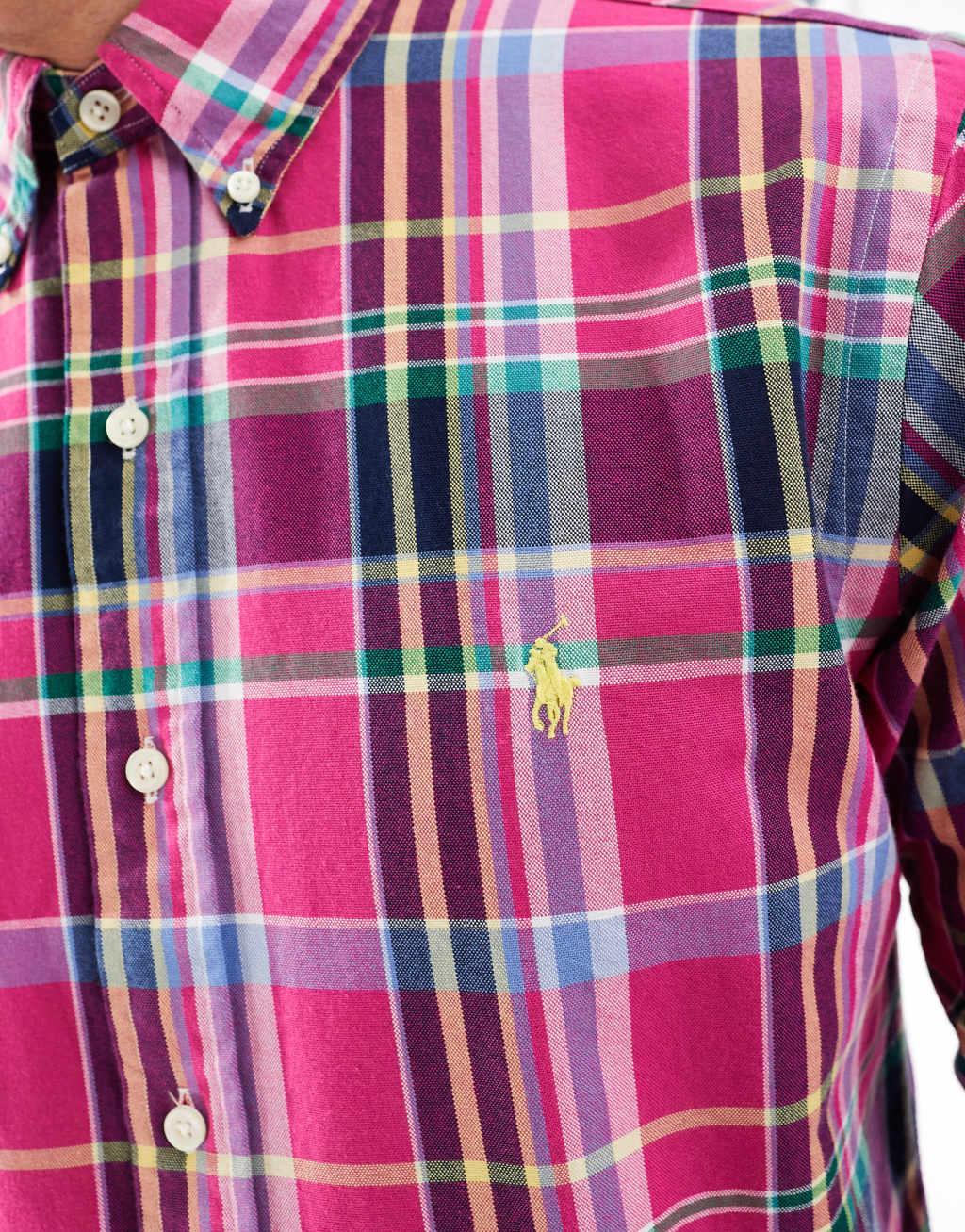 Polo Ralph Lauren icon logo check oxford shirt in pink/navy Product Image