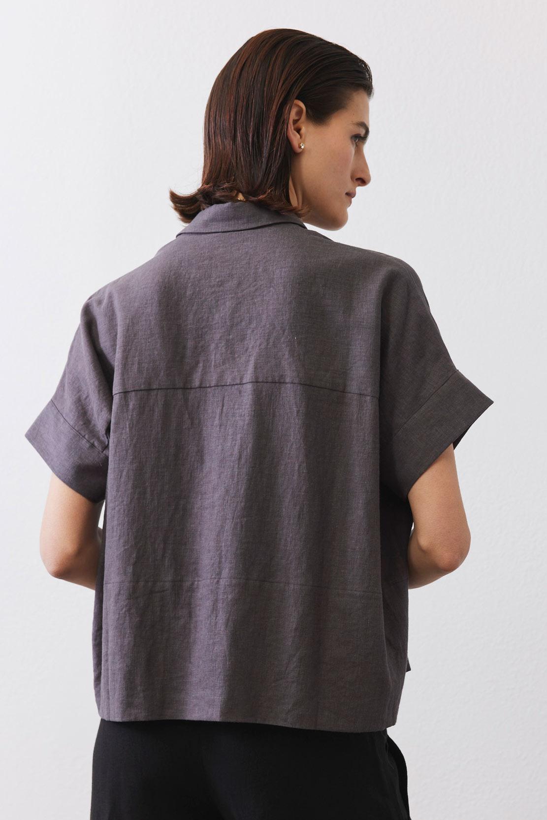 Boxy Linen Cropped Blouse Product Image