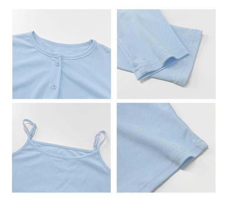 Set:Crew-Neck Light Cardigan + Camisole in 5 Colors Product Image