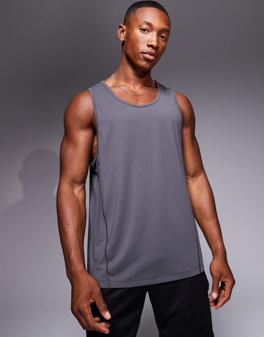 4505 Icon quick dry training tank top with racer back in charcoal  Product Image