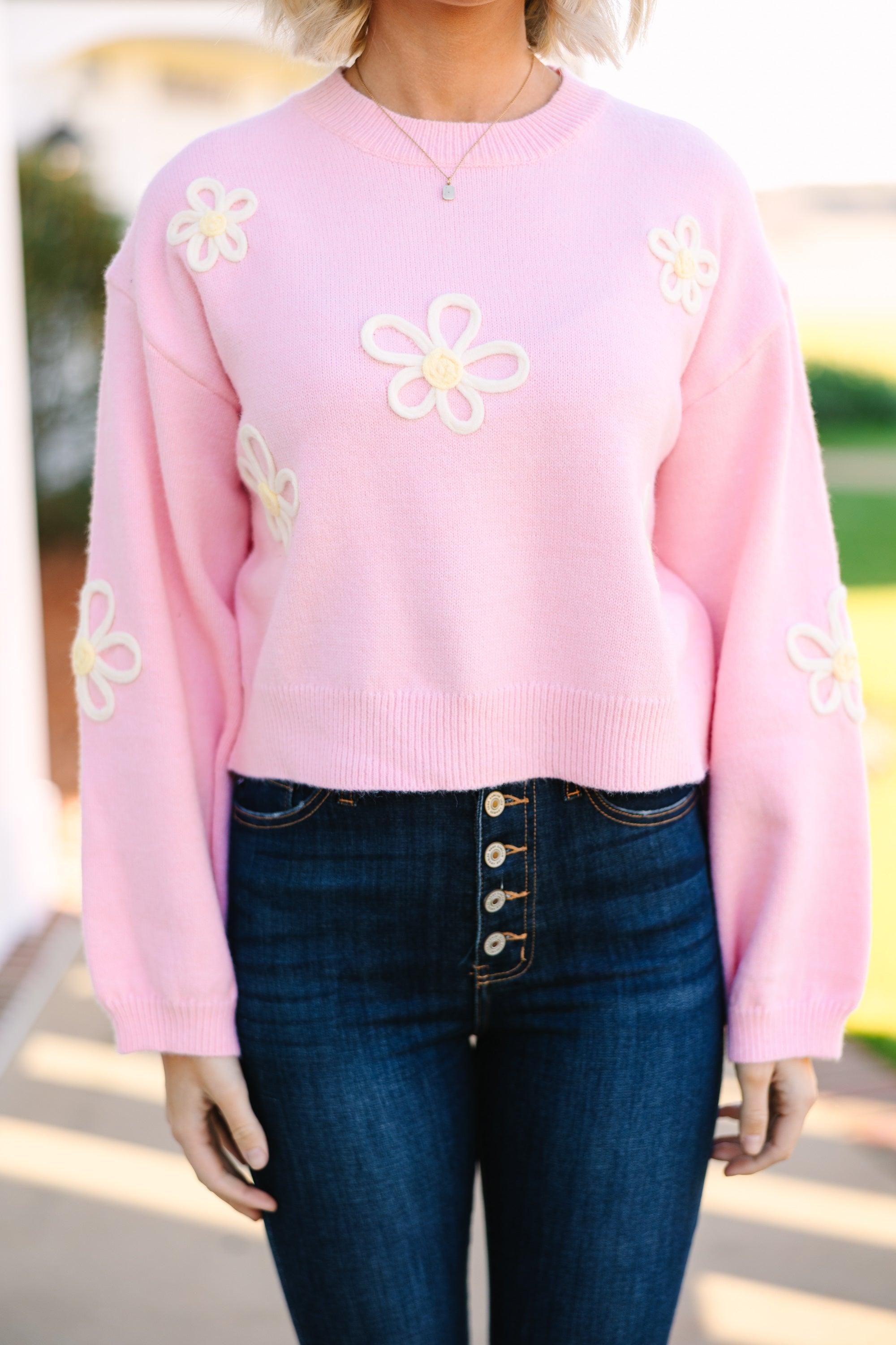 Feeling Femme Light Pink Floral Sweater Female Product Image