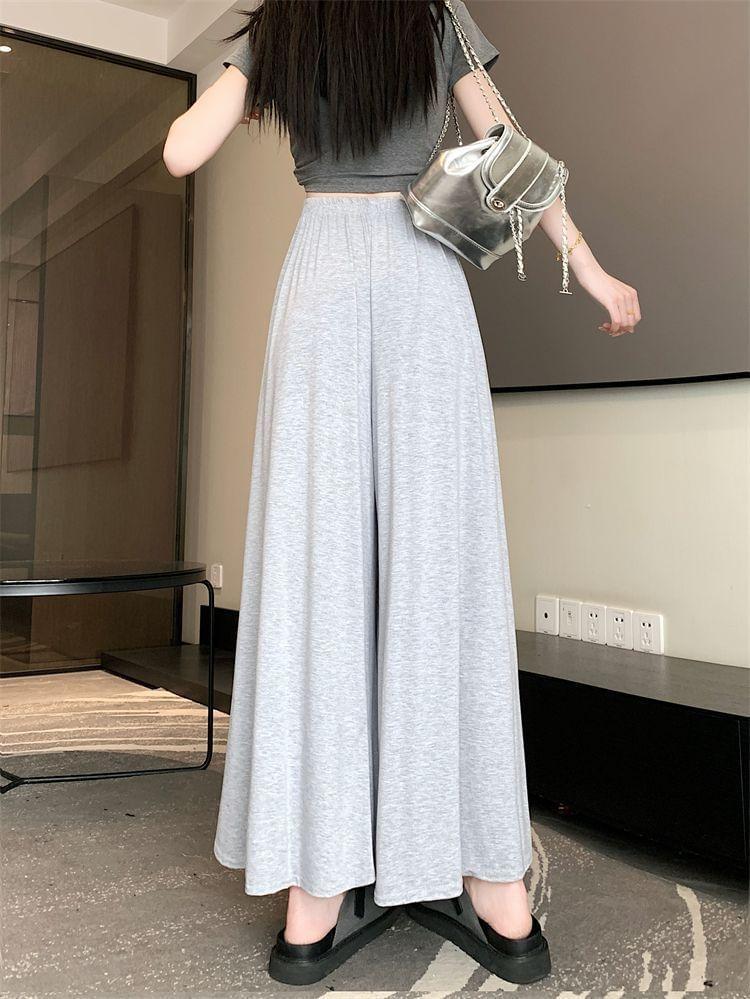 High Waist Plain Wide Leg Pants Product Image