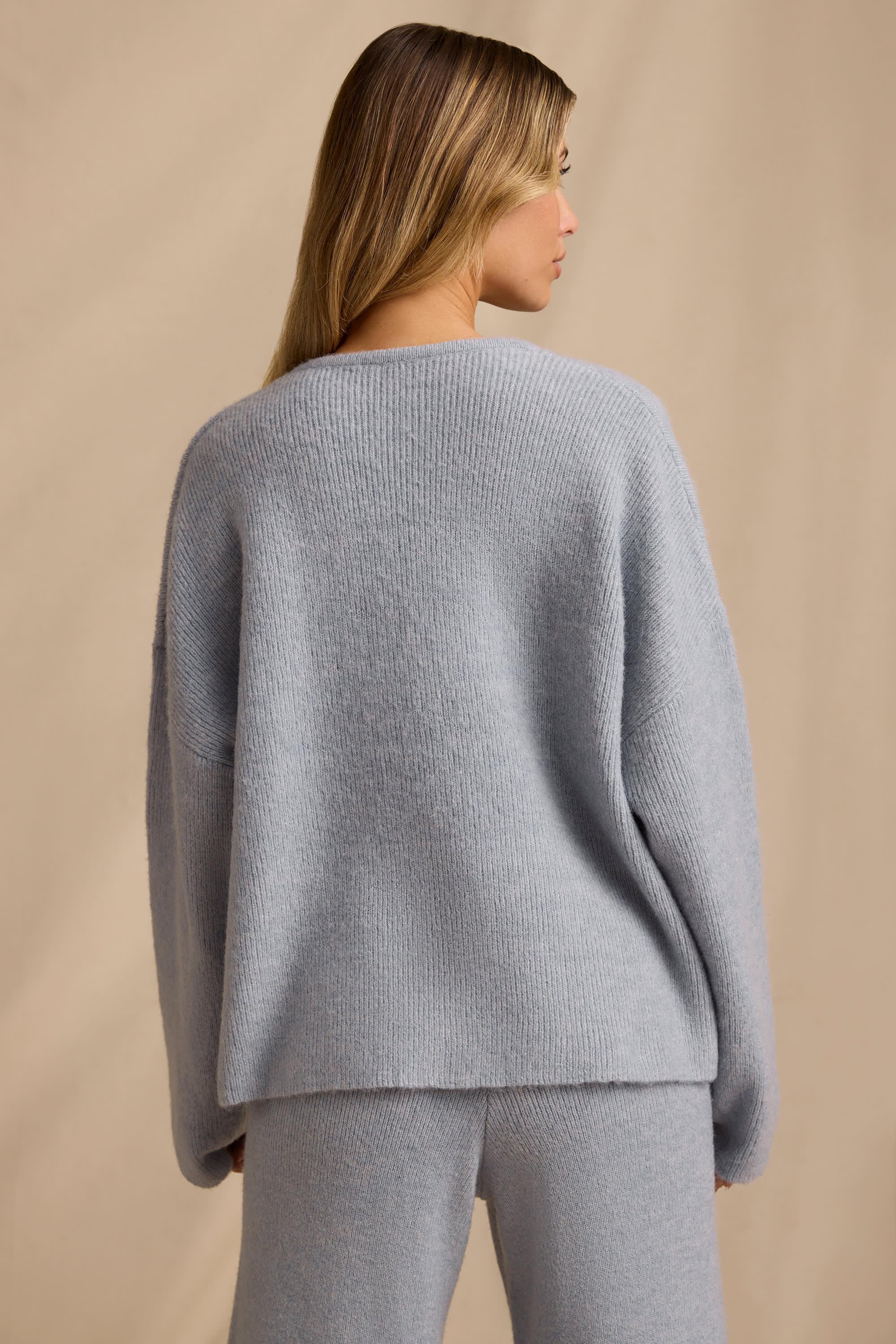 Oversized Zip-Up Cardigan in Soft Blue Product Image