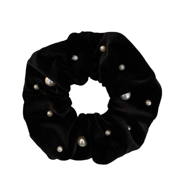 Velvet Faux Pearl Hair Scrunchie Product Image