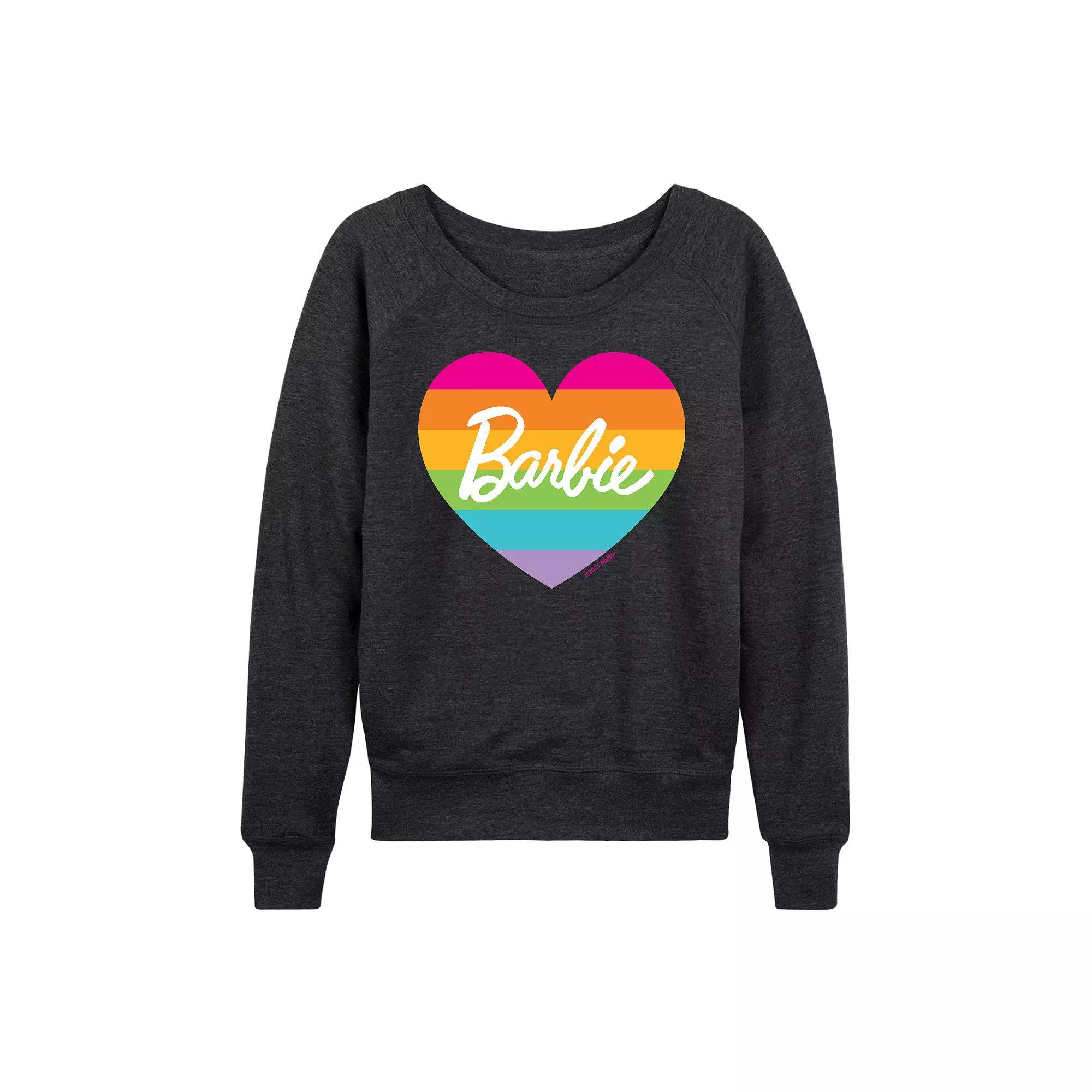 Women's Barbie® Pride Rainbow Heart French Terry Long Sleeve Tee, Girl's, Size: Medium, Heather Grey Product Image