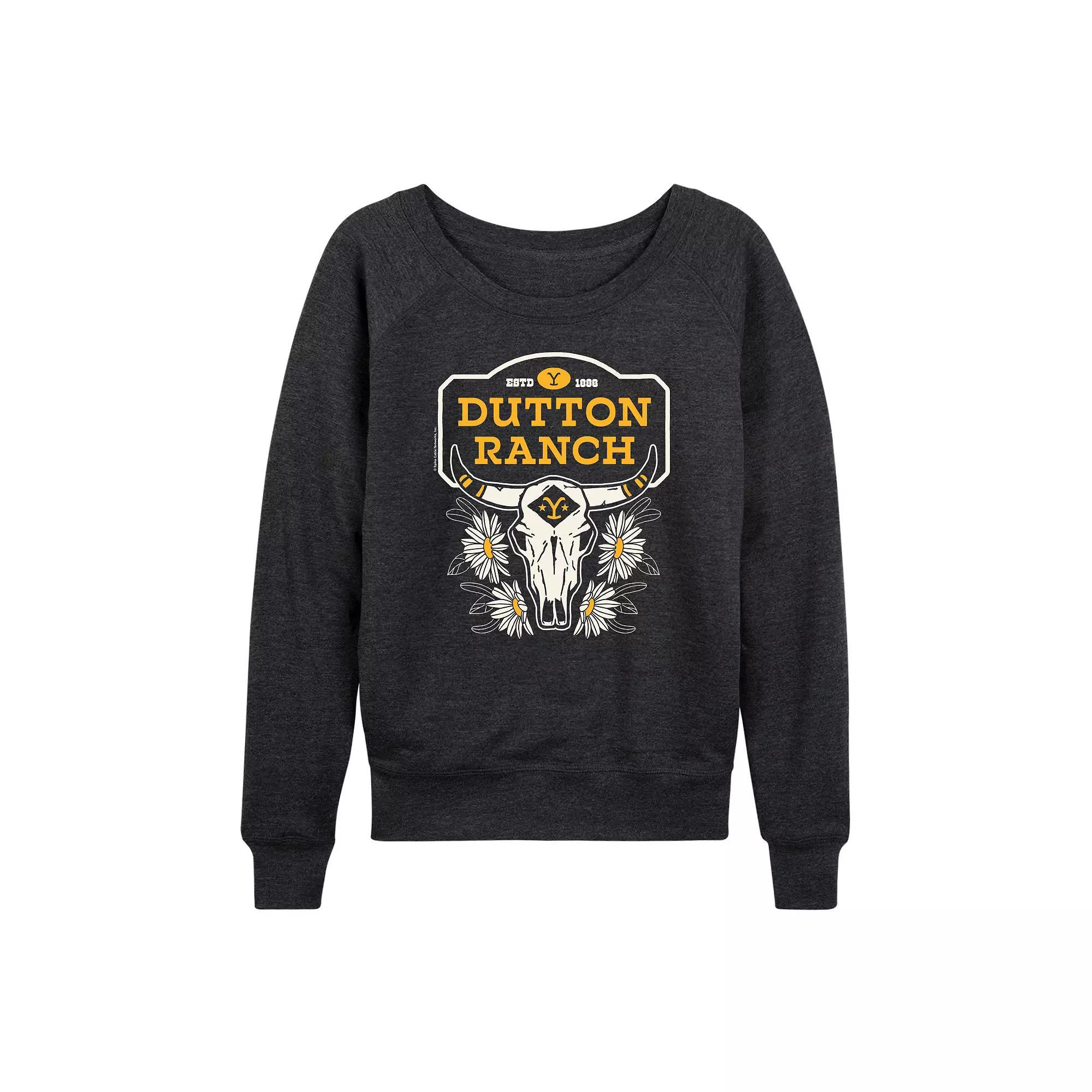 Women's Yellowstone Dutton Ranch Skull French Terry Long Sleeve Tee,  Product Image