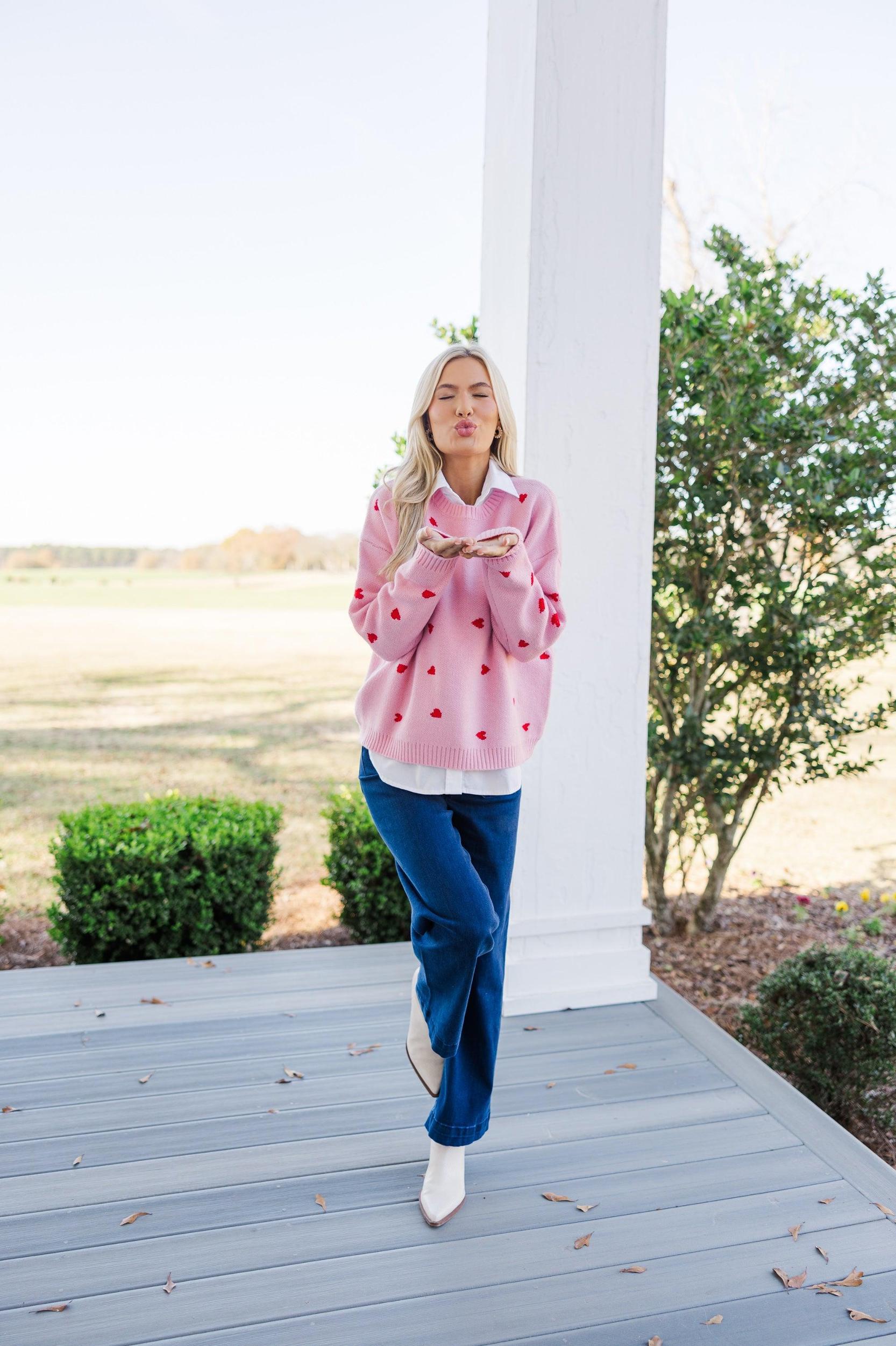 The Cherished Cream Heart Stitched Sweater Female Product Image