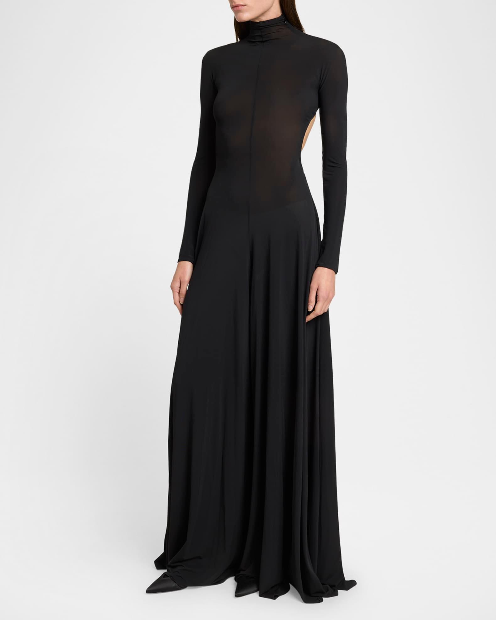 Sheer Open-Back Turtleneck Jumpsuit  Product Image