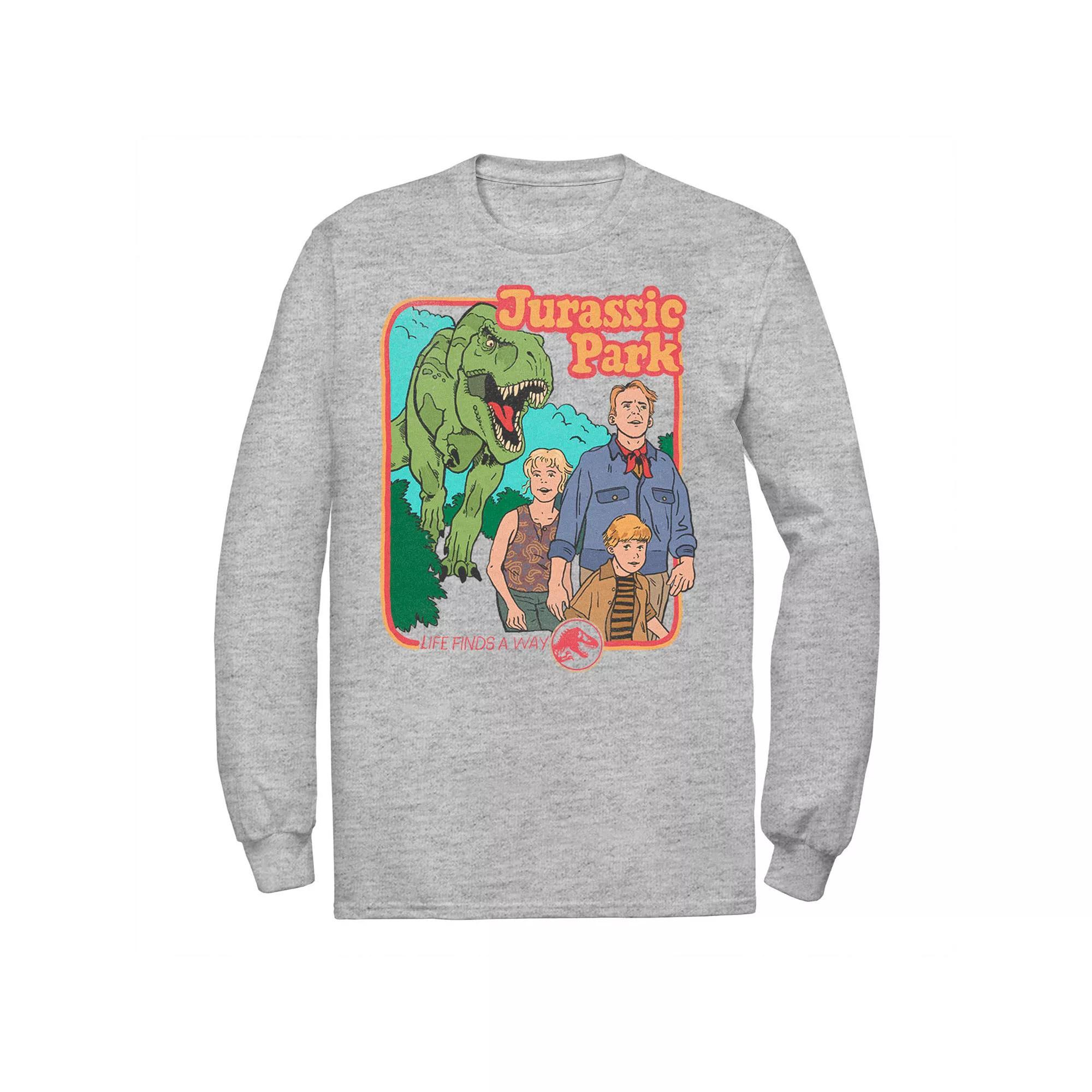 Mens Jurassic Park Vintage Characters Life Finds A Way Tee Athletic Grey Product Image