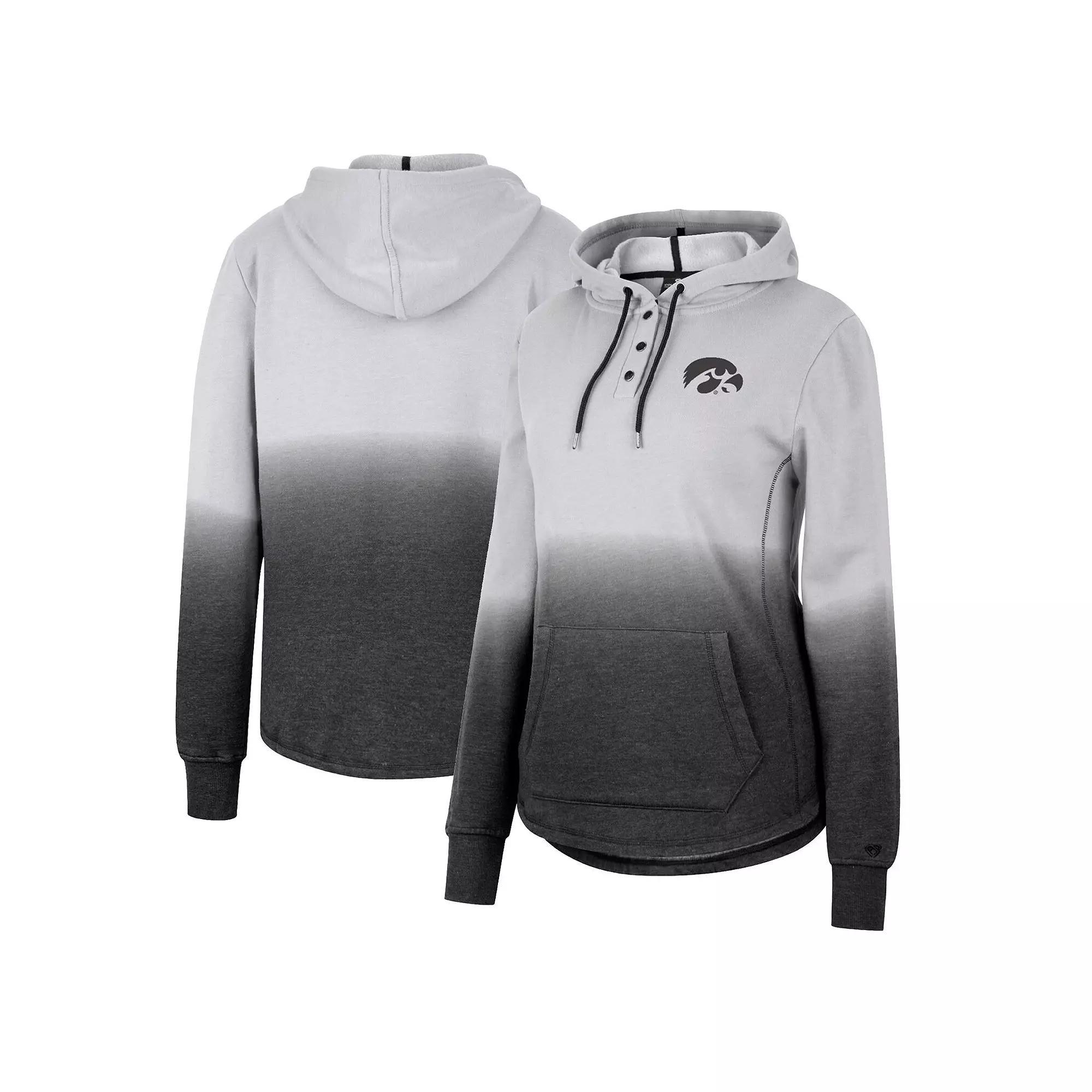 Women's Colosseum Gray/Black Iowa Hawkeyes Aurelia Dip-Dye Quarter-Snap Pullover Hoodie,  Product Image
