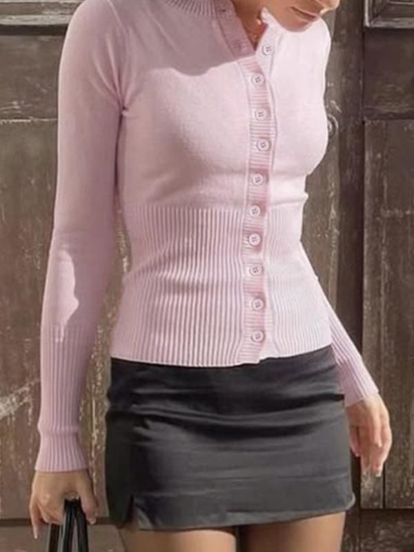 Round Neck Single Button Cardigan Product Image