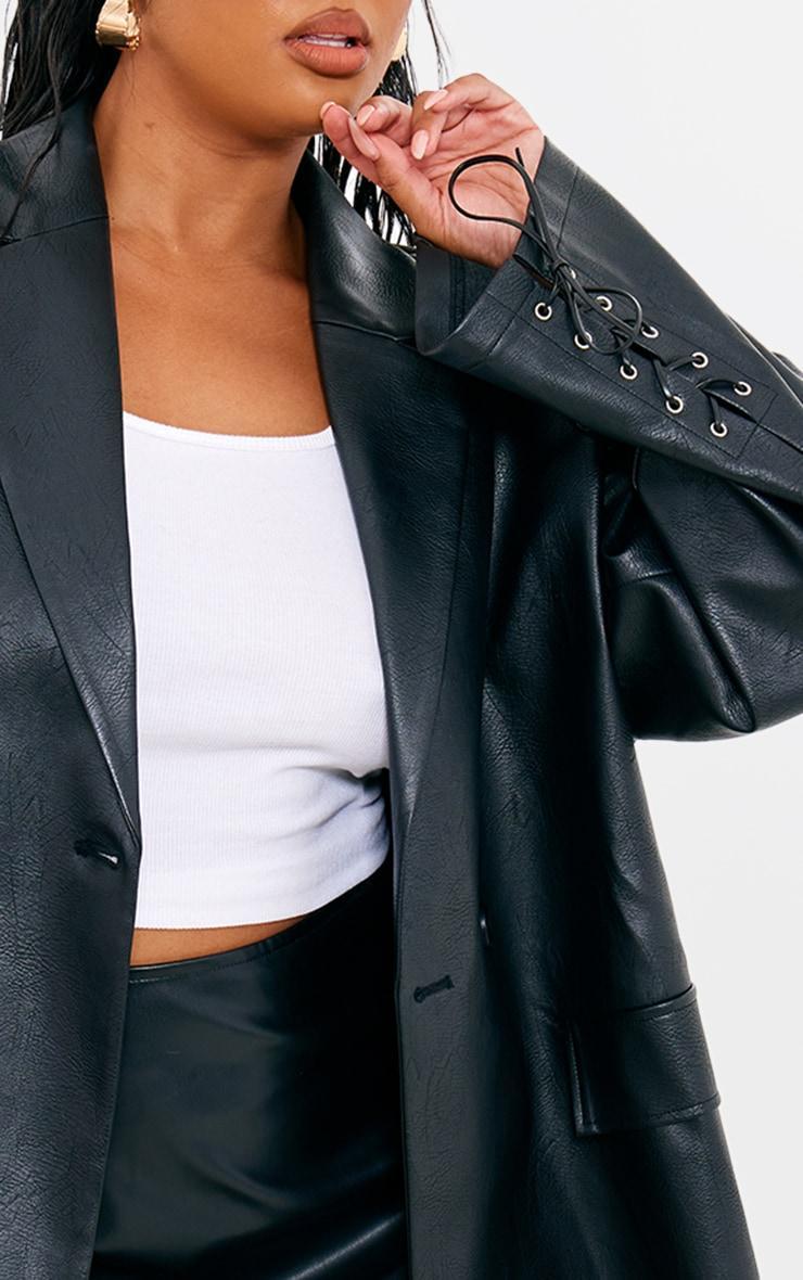 Plus Black Distressed Faux Leather Blazer Product Image