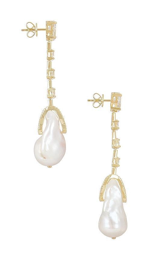 By Adina Eden Dangling Cz Baroque Pearl Stud Earrings Product Image