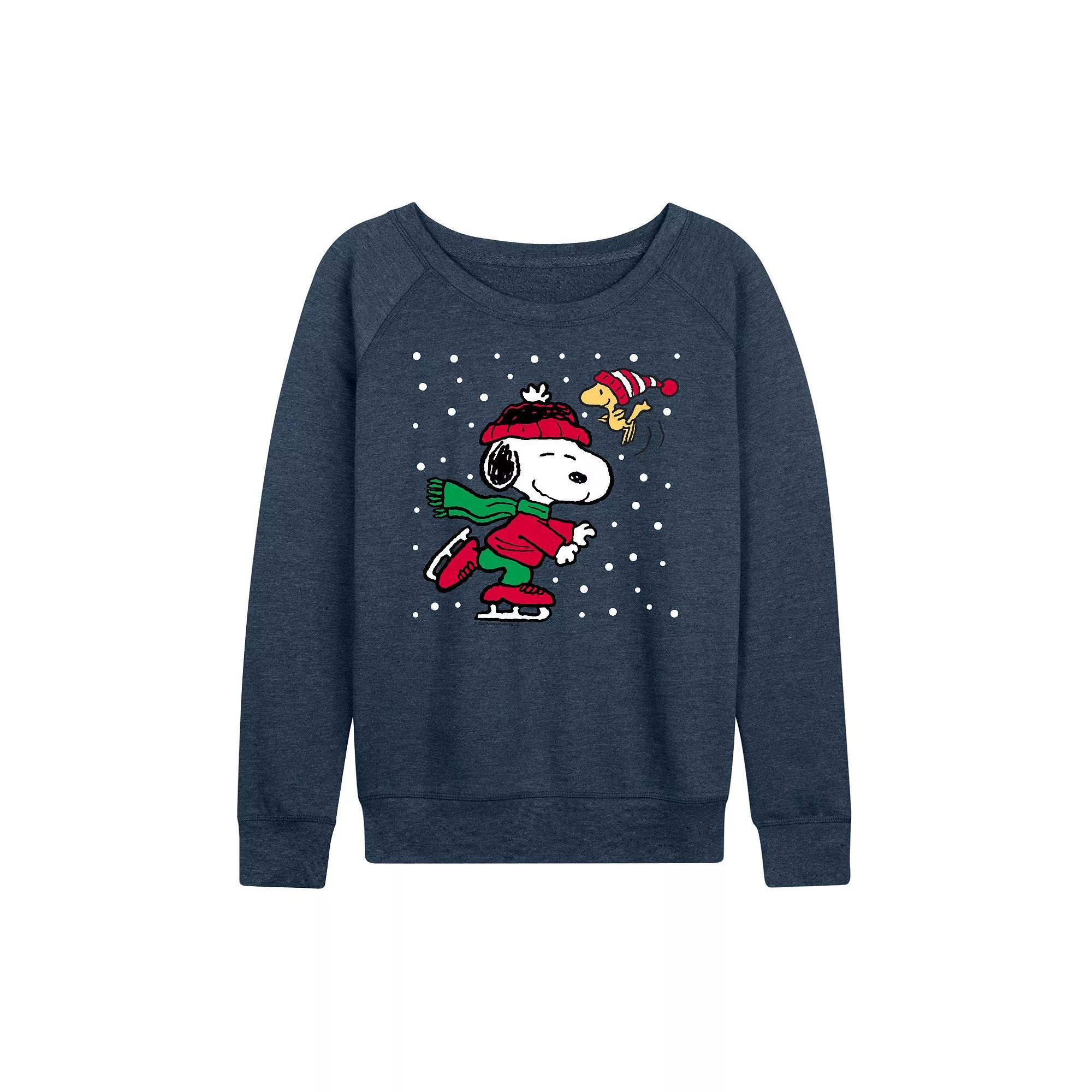 Womens Peanuts Snoopy Holiday French Terry Long Sleeve Tee Grey Indigo Product Image