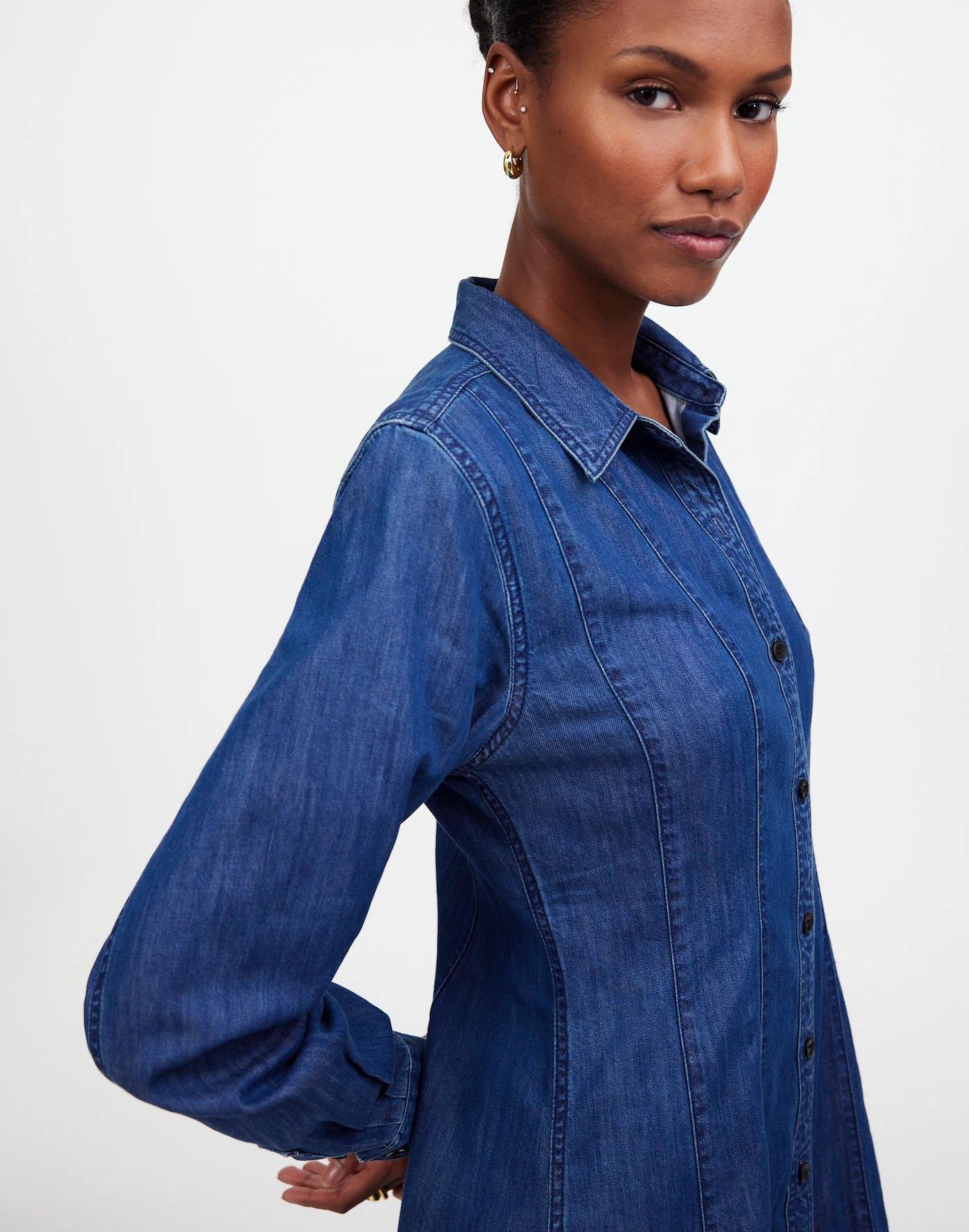 Denim Seamed Mini Dress in Clearfield Wash Product Image