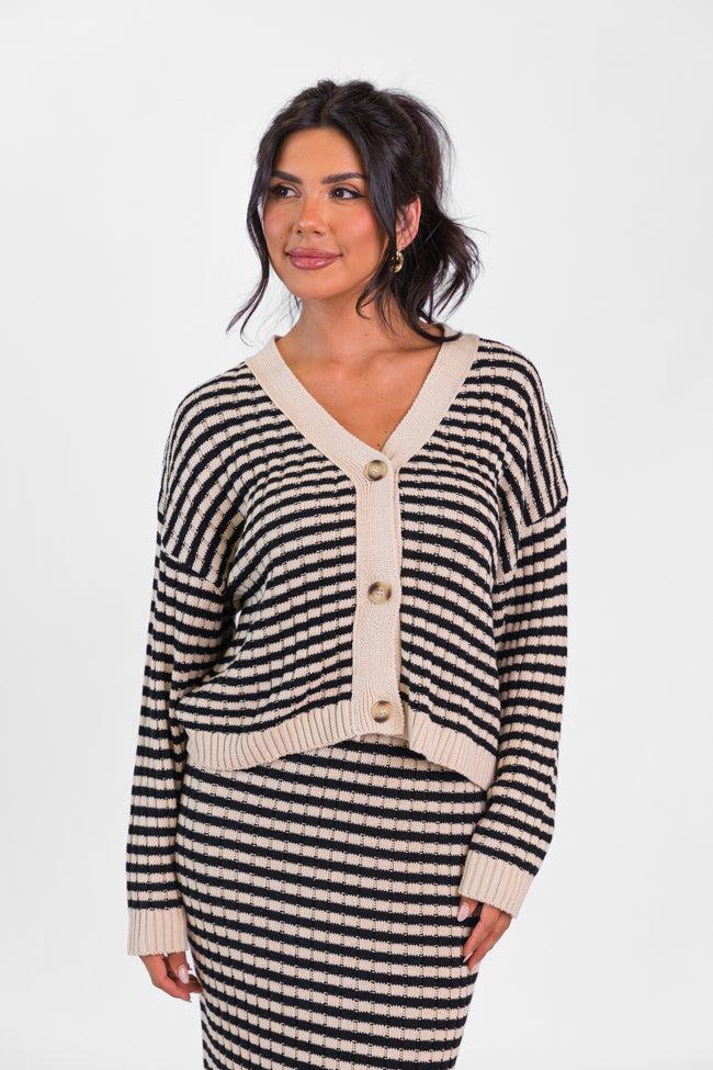 Believe In Me Cream and Black Button Front Striped Cardigan FINAL SALE Product Image