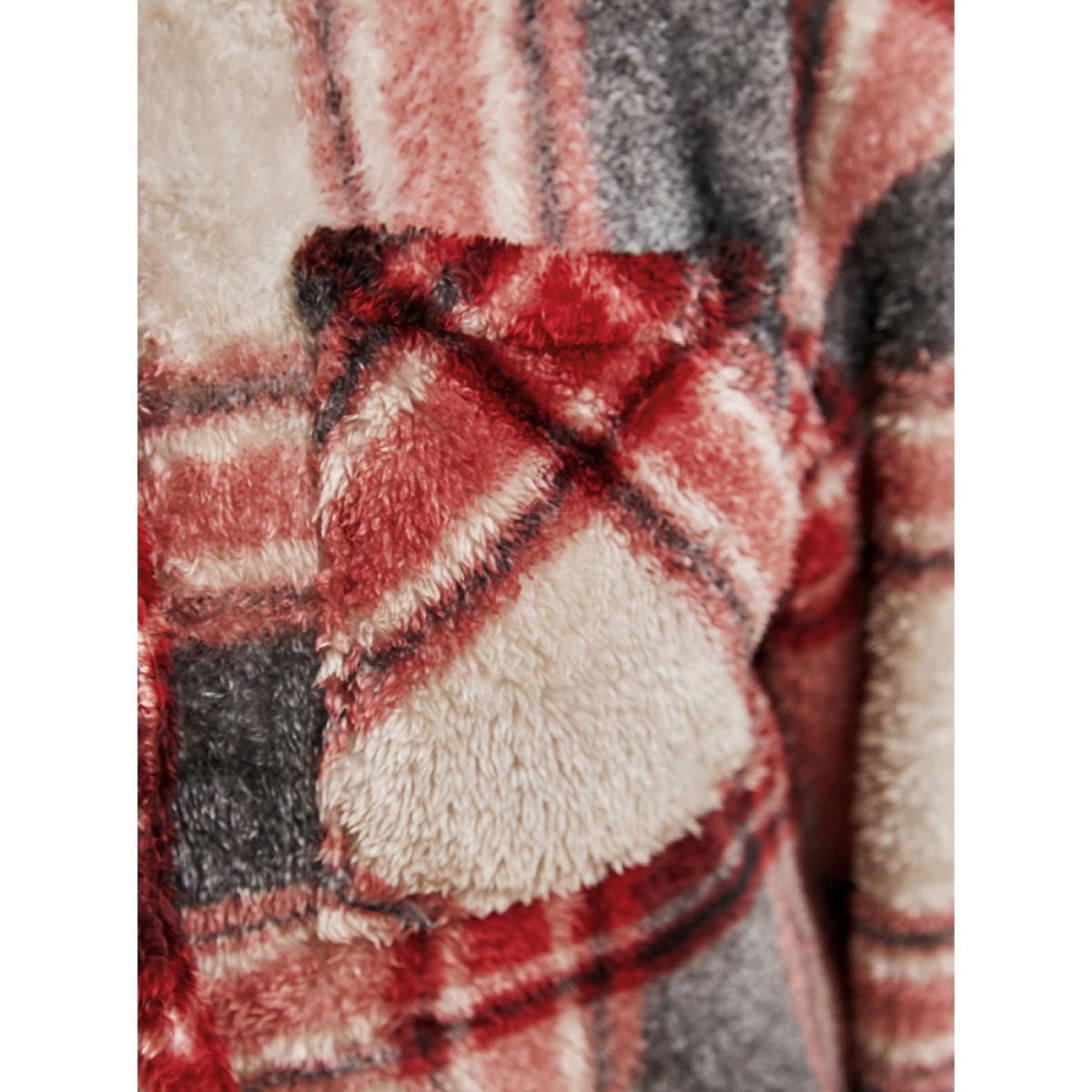 Plus Size Plaid Button Up Pocket Fuzzy Coat Women Red Casual Button Ladies Dailywear Winter Coats BloomChic 26/4X Product Image