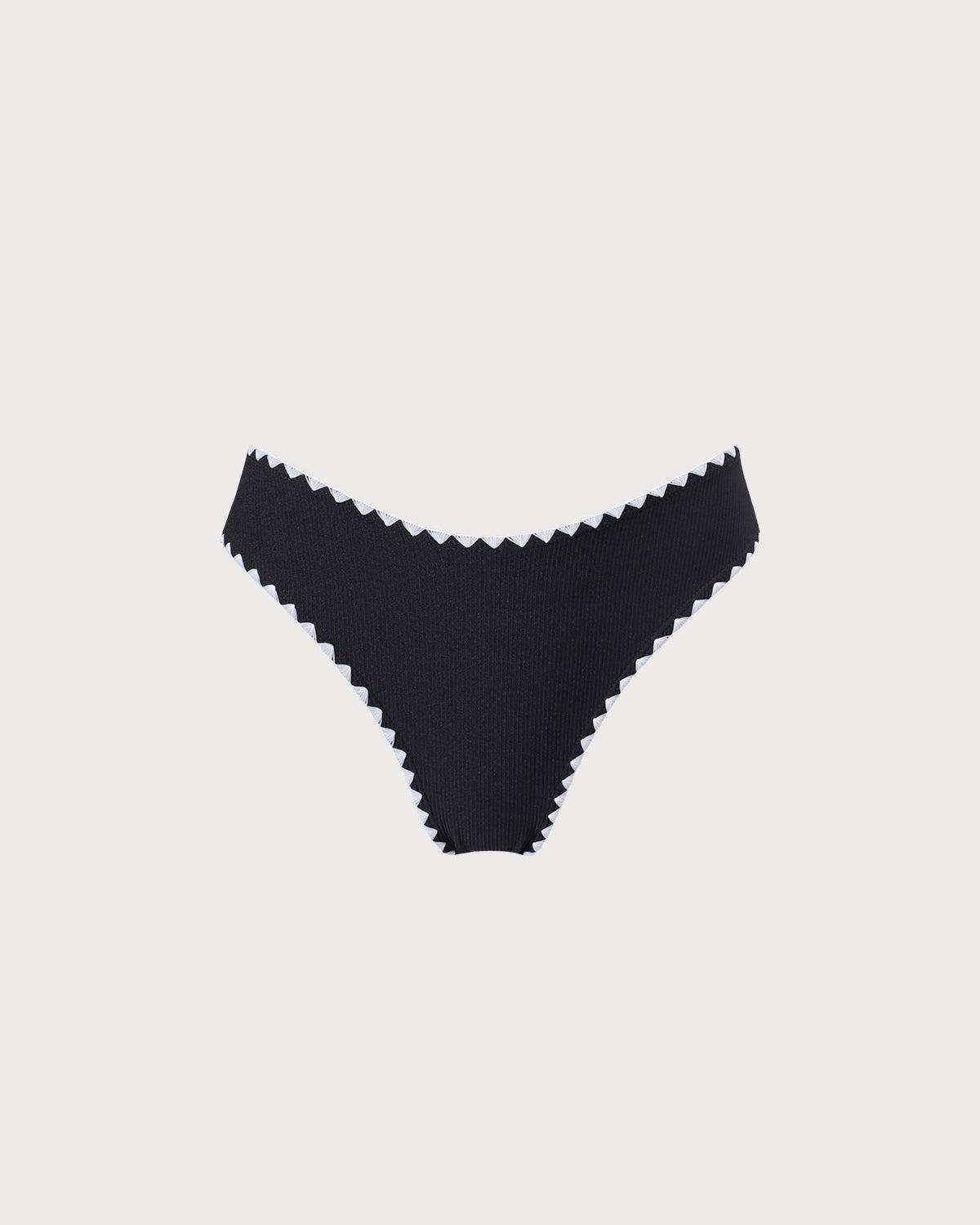 The Black Contrast Ribbed Bikini Bottom Product Image
