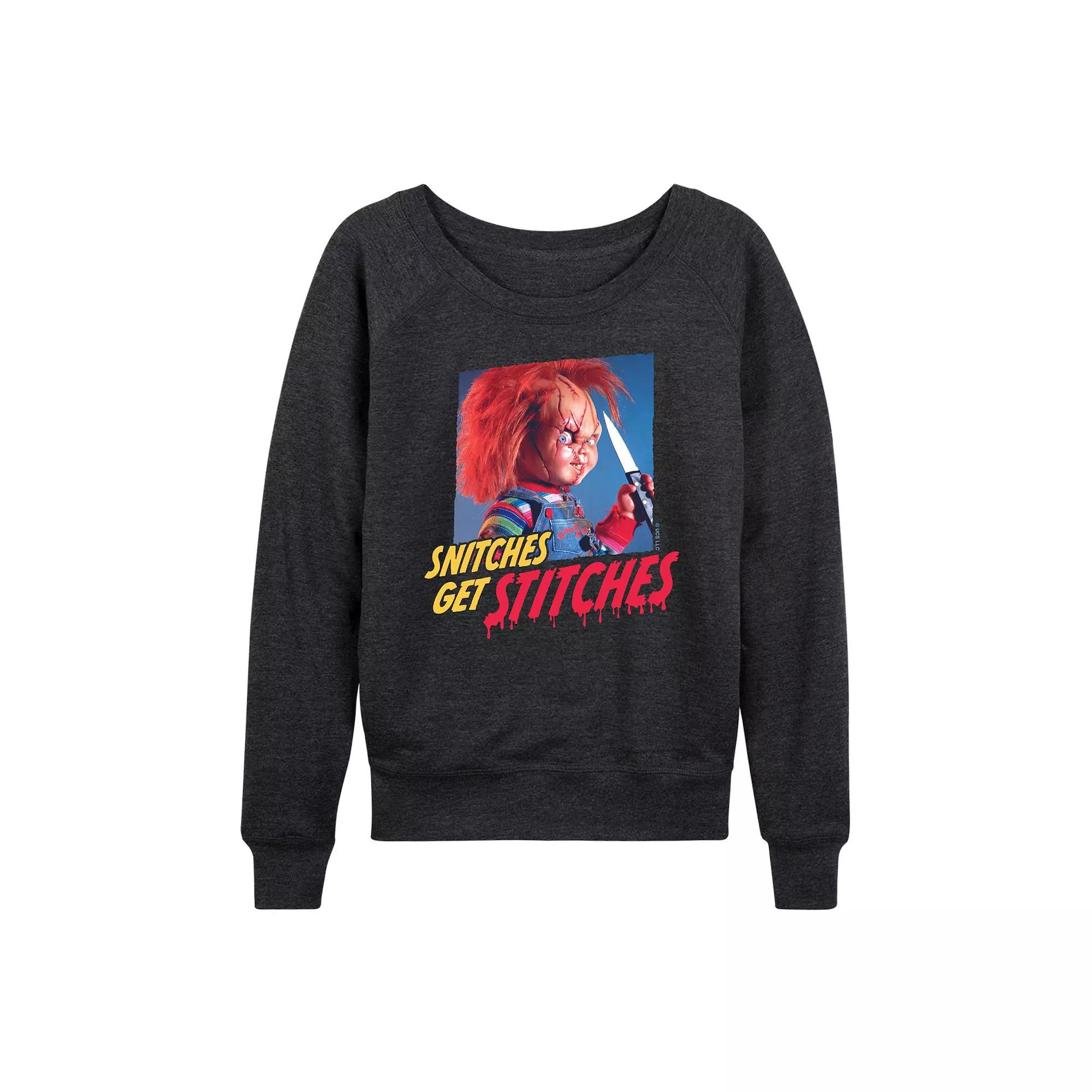 Women's Chucky Snitches Get Stitches French Terry Long Sleeve Tee, Size: XL, Heather Grey Product Image