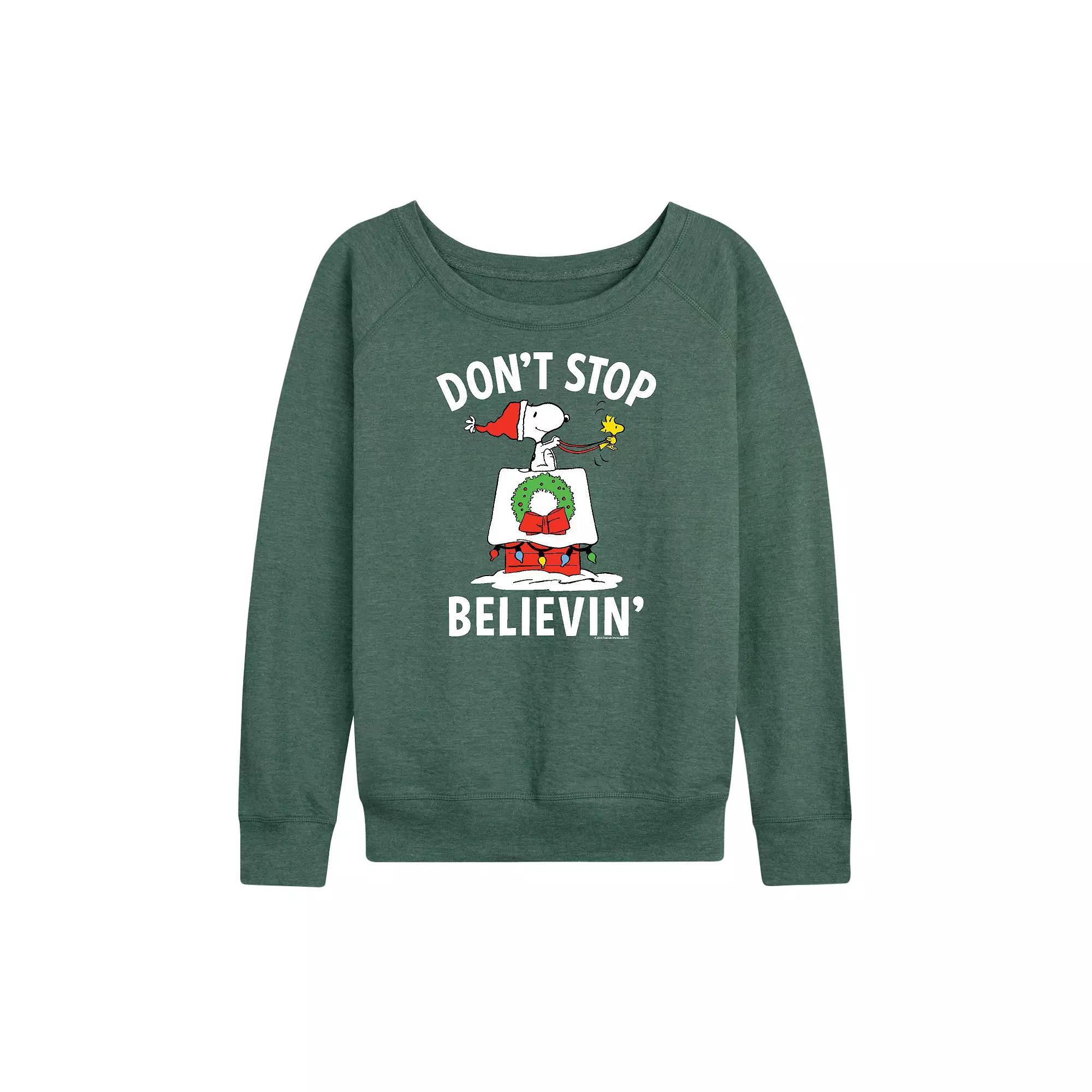 Women's Peanuts Believe Snoopy French Terry Long Sleeve Tee,  Product Image