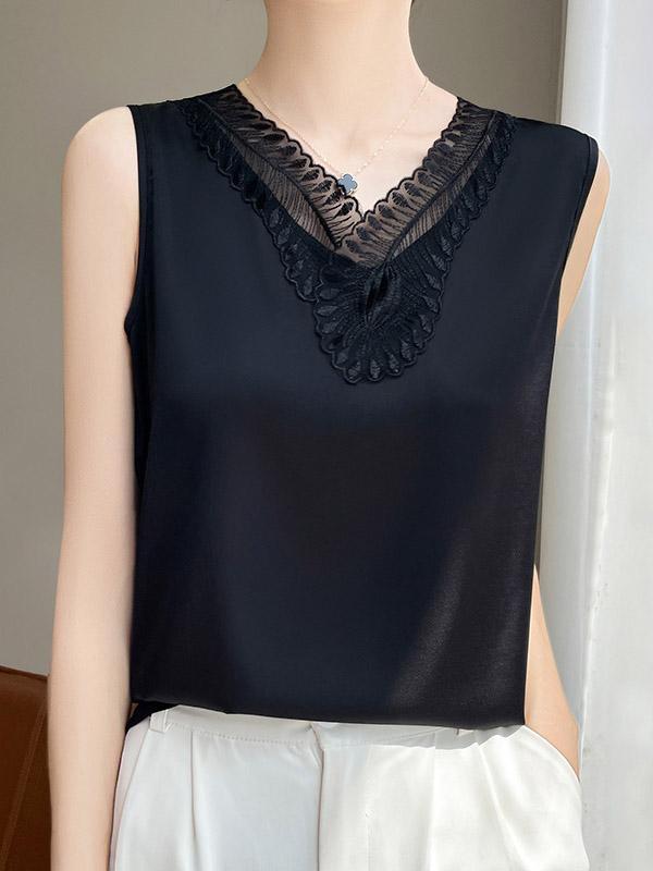 Loose Plus Size Solid Color Split-Joint V-Neck Vest Top Product Image