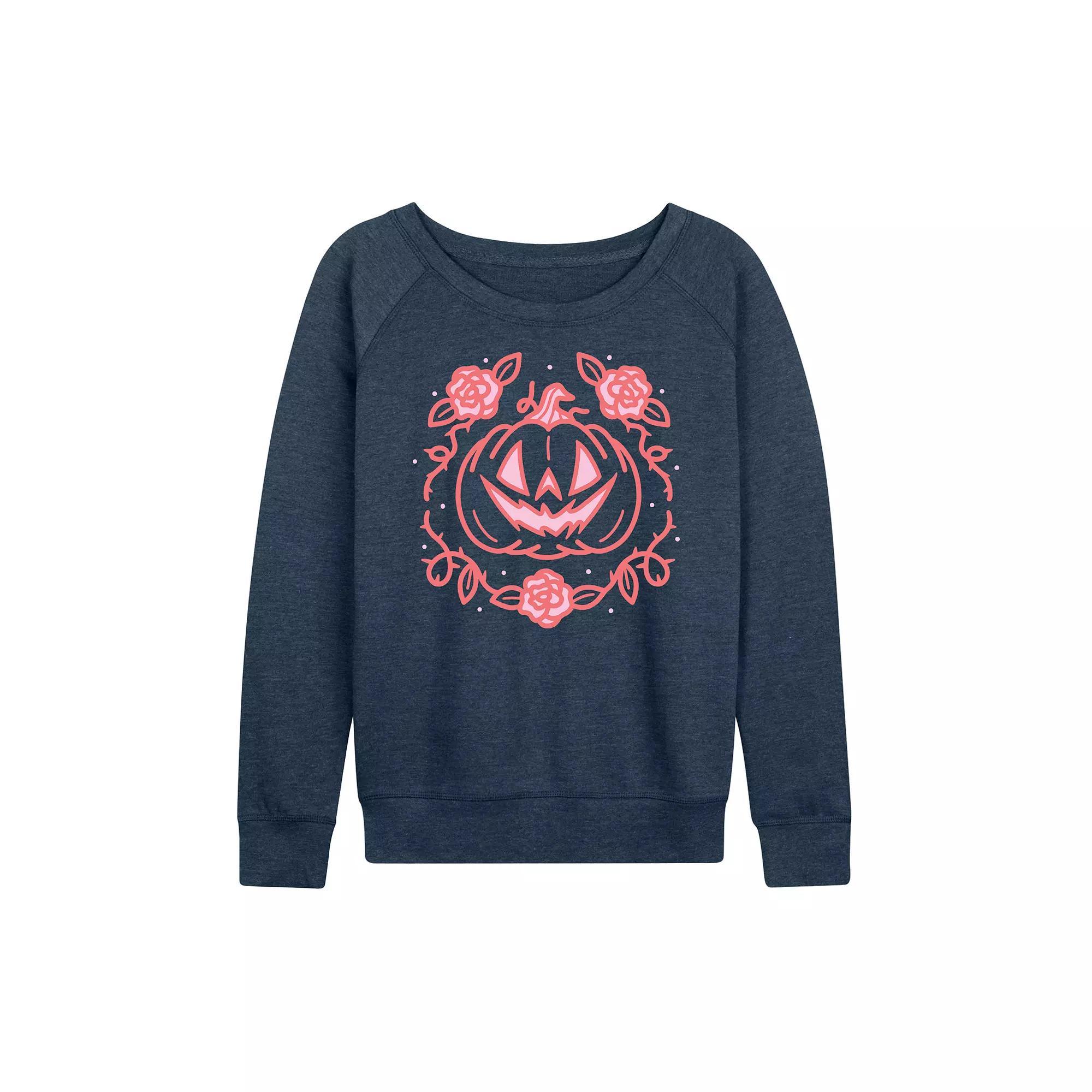 Women's Coquette Pumpkin Rose Halloween French Terry Long Sleeve Tee,  Product Image