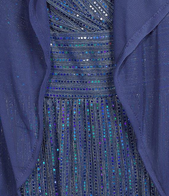 R & M Richards 3/4 Sleeve Surplice V-Neck Matte Jersey Chiffon 2-Piece Jacket Dress Product Image