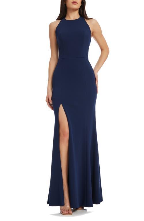 Dress the Population Paige Halter Neck Sleeveless Open Back Side Slit Mermaid Gown Product Image