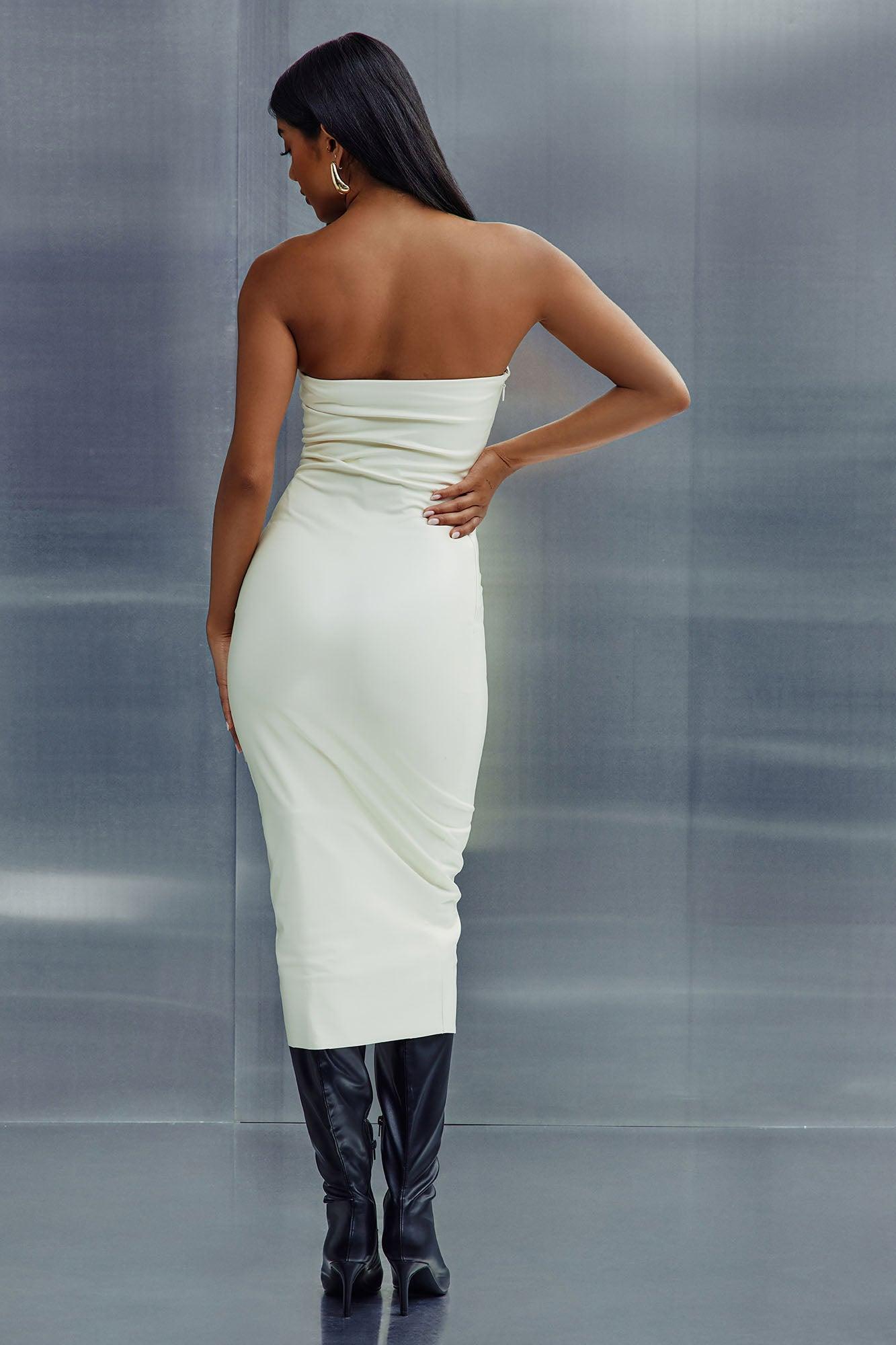 Vienna Faux Leather Midi Dress - Cream Product Image