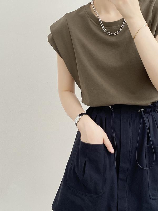 Loose Sleeveless Split-Joint Round-Neck T-Shirts Tops Product Image