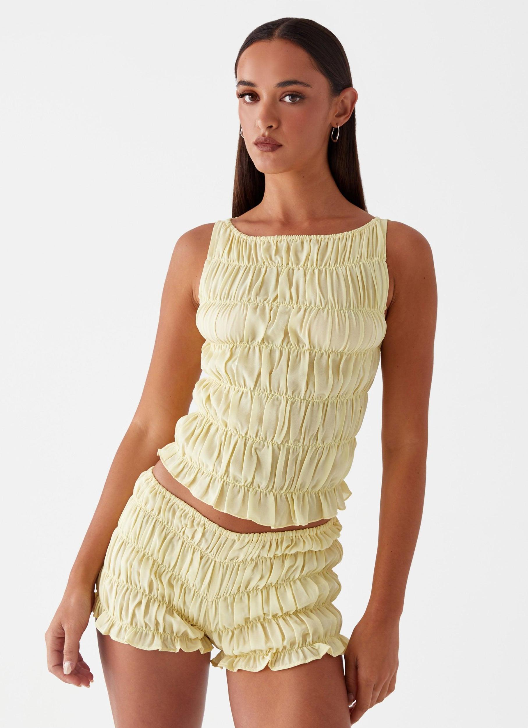 Messina Ruched Tank Top - Yellow Product Image