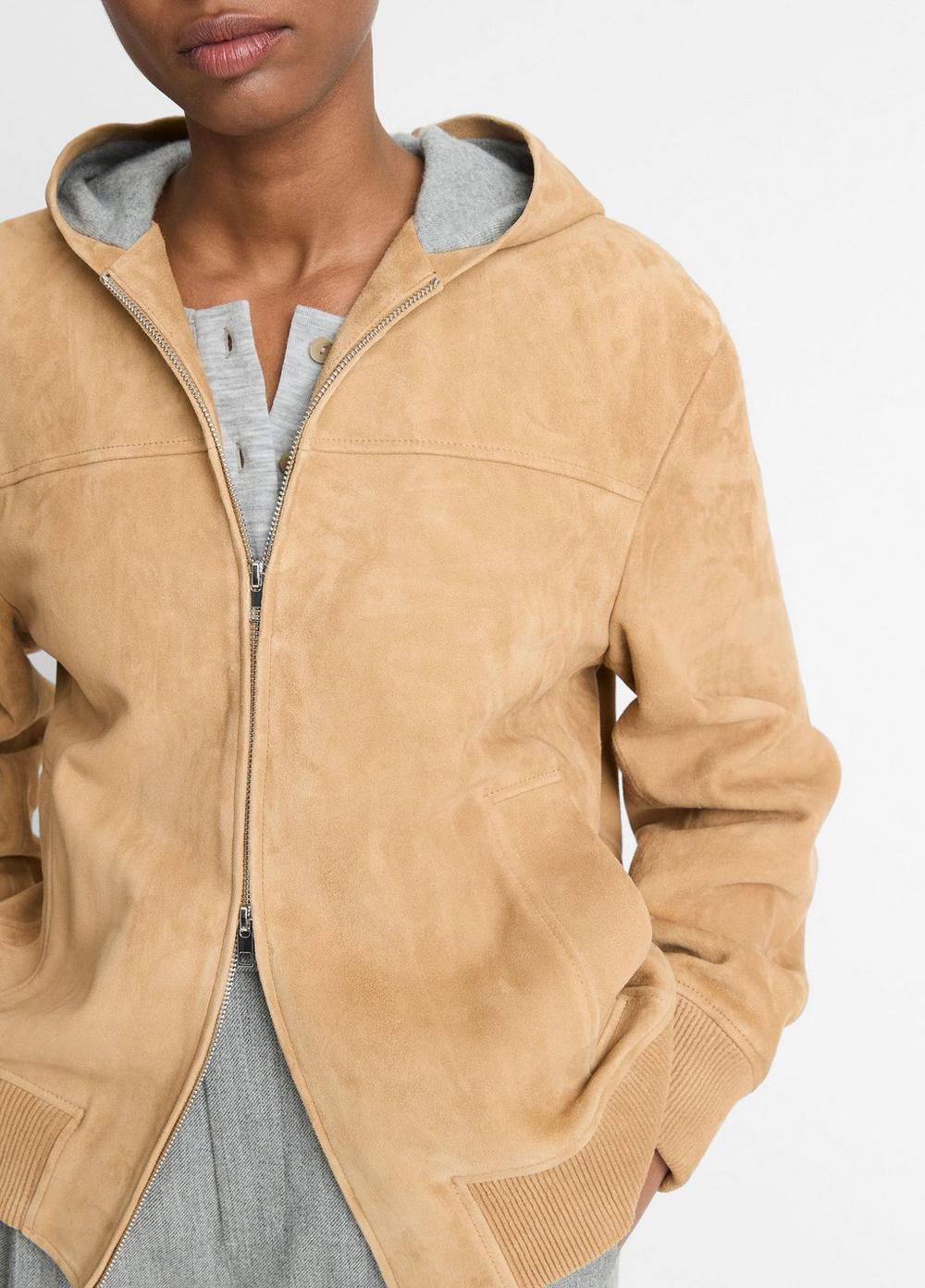 Knit-Lined Suede Hoodie Product Image