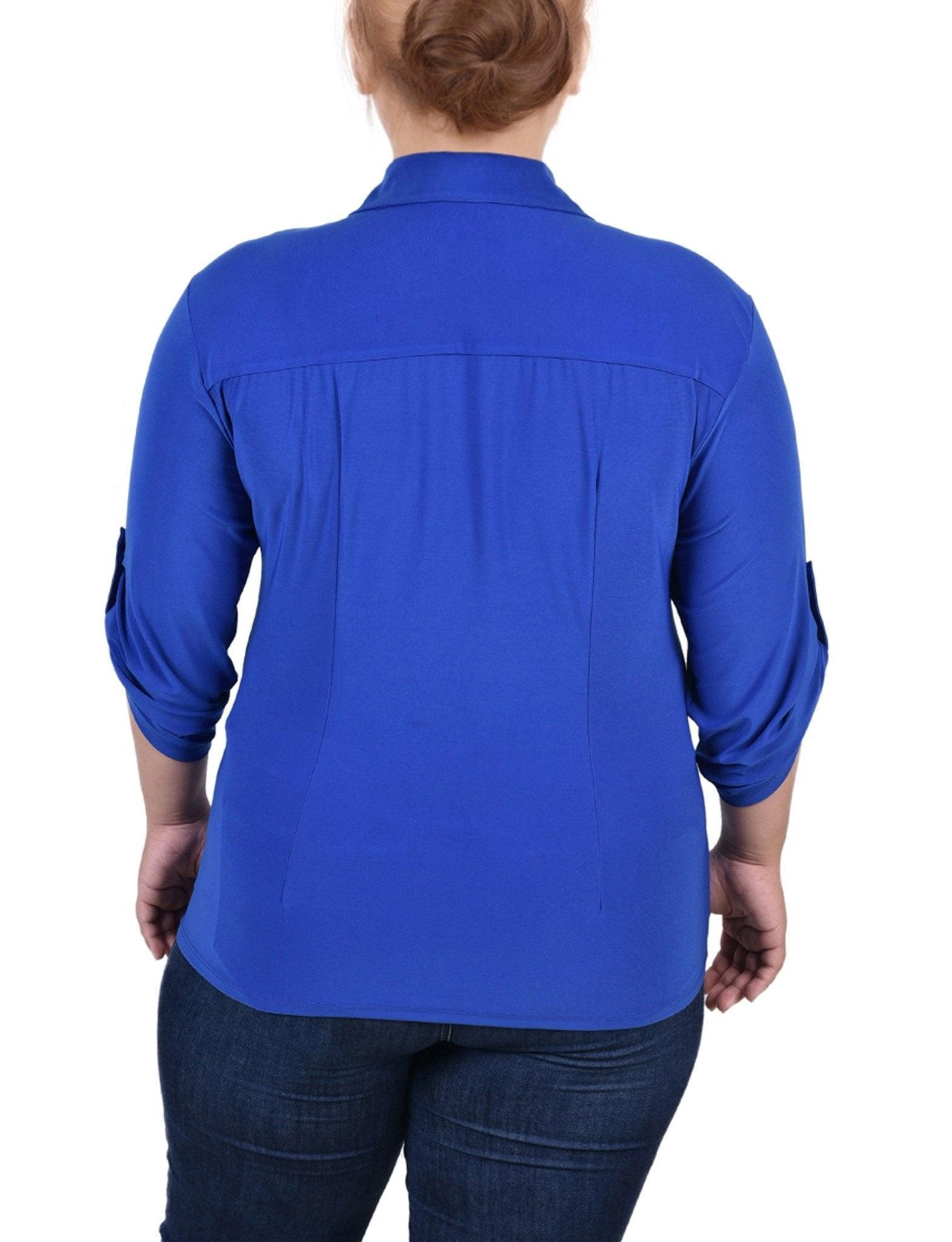 Surf The Web 3/4 Roll Tab Rouched-Front Top - Plus Product Image