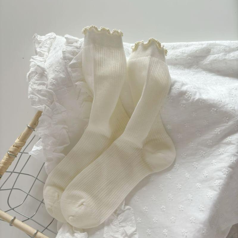 Plain Ruffle Trim Crew Socks Product Image
