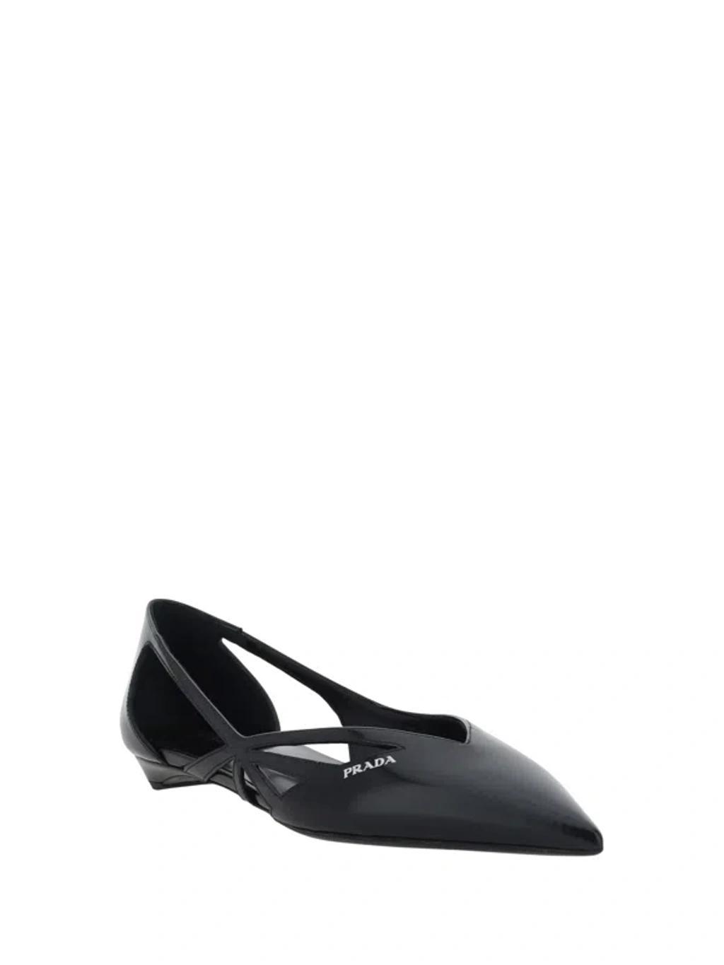 PRADA Cutout Leather Flats In Black Product Image