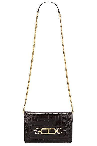 TOM FORD Croco Small Shoulder Bag in Chocolate Product Image