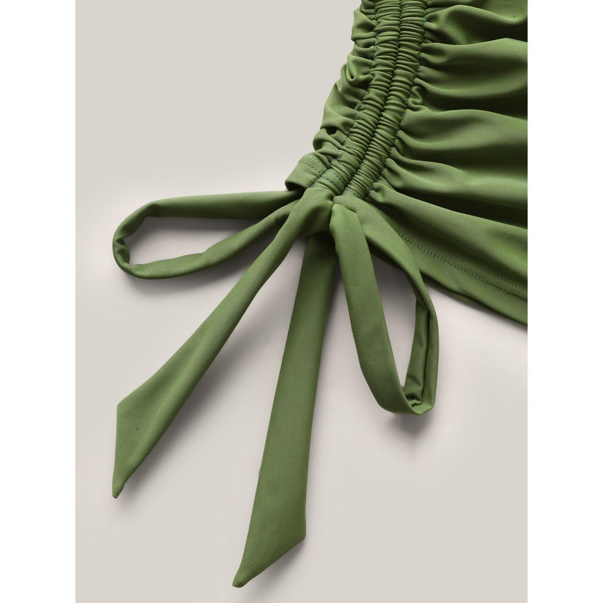 Plus Size Non-Removable Cups Asymmetrical Hem Swim Tankini Women's Swimwear ArmyGreen Beach High stretch Skinny Heart neckline Curve Swim Tops BloomChic 12/L Product Image