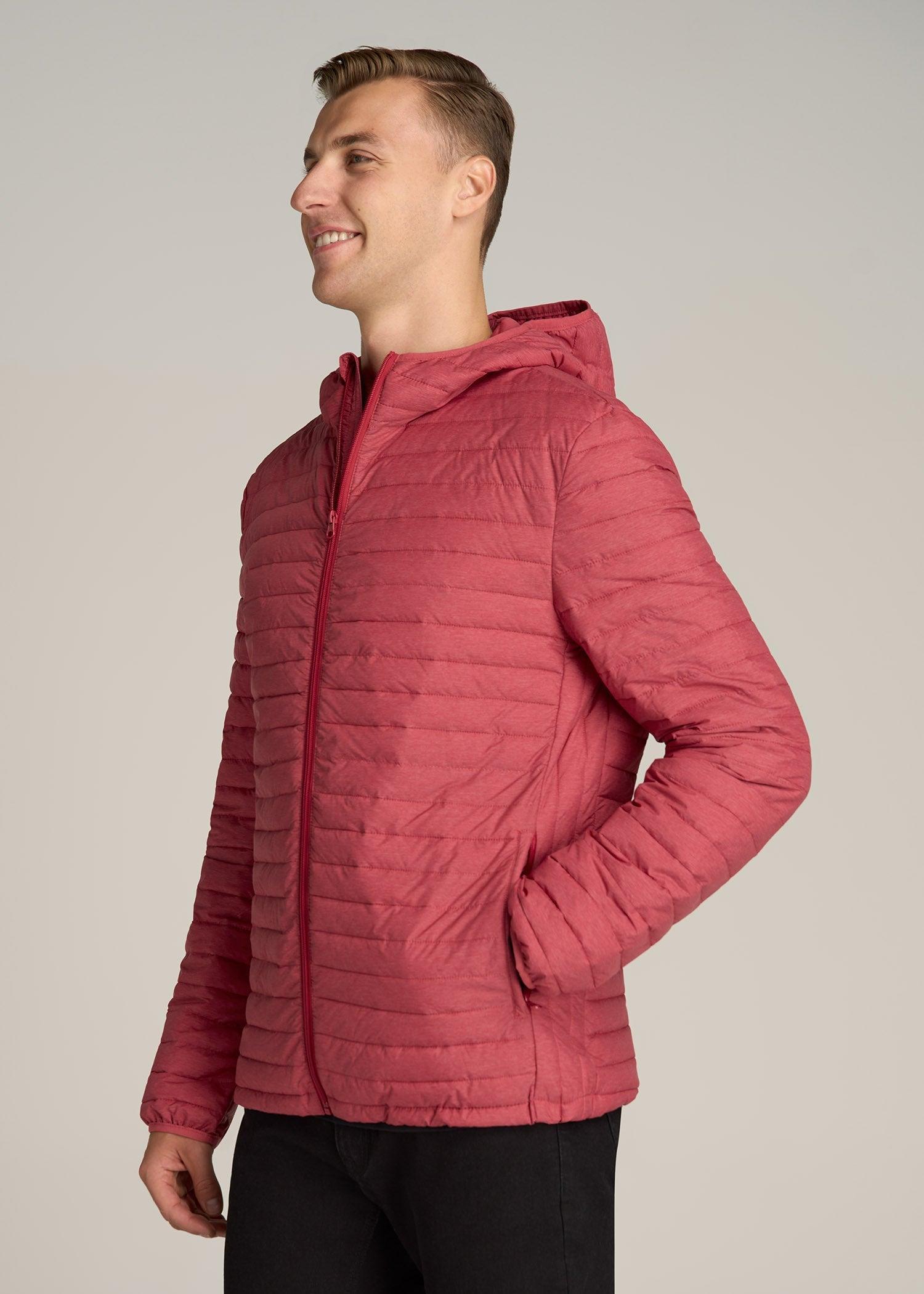 Packable Puffer Jacket for Tall Men in Red Space Dye Male Product Image