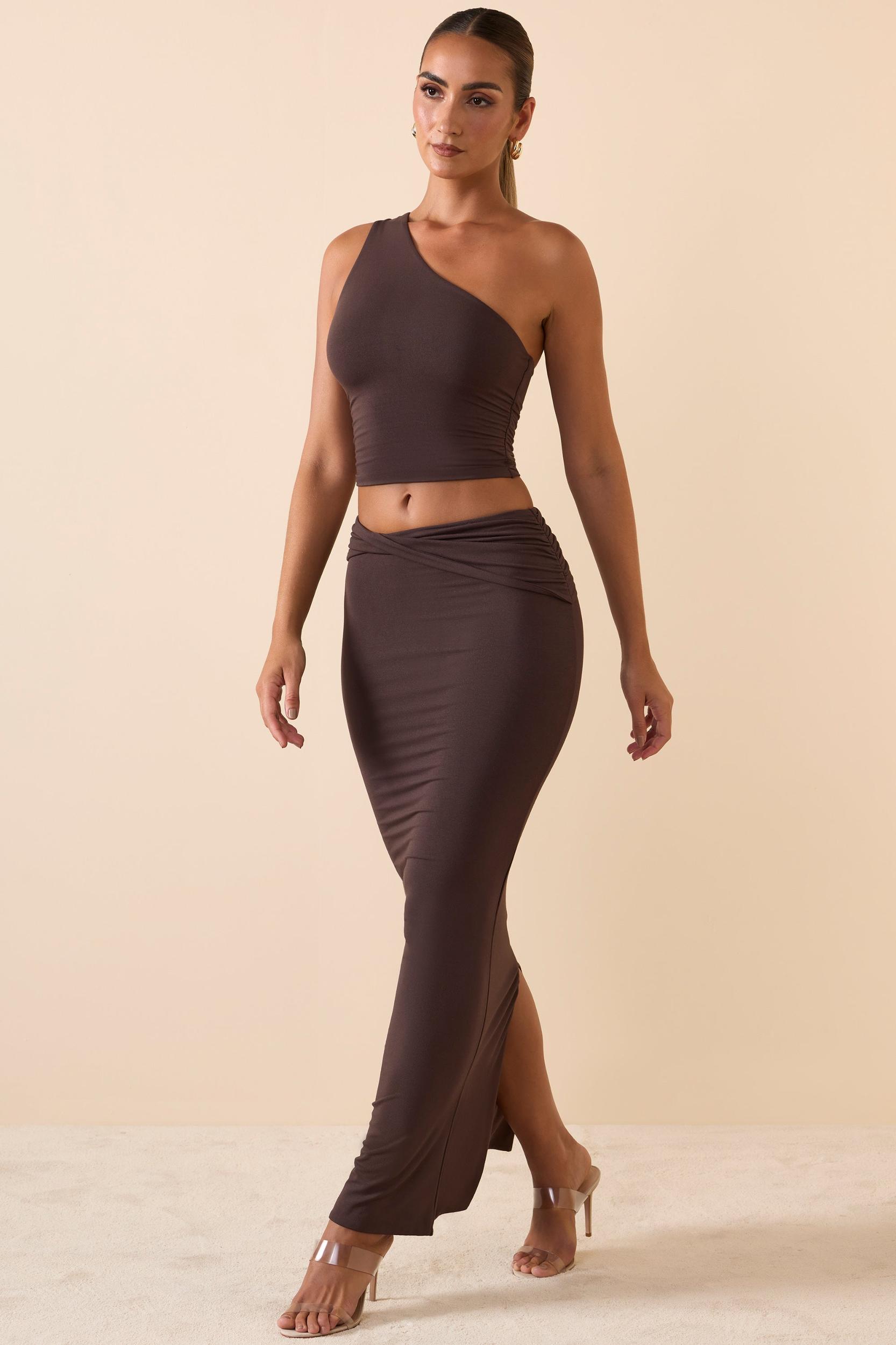 Modal Twist-Front Maxi Skirt in Chocolate Brown Product Image