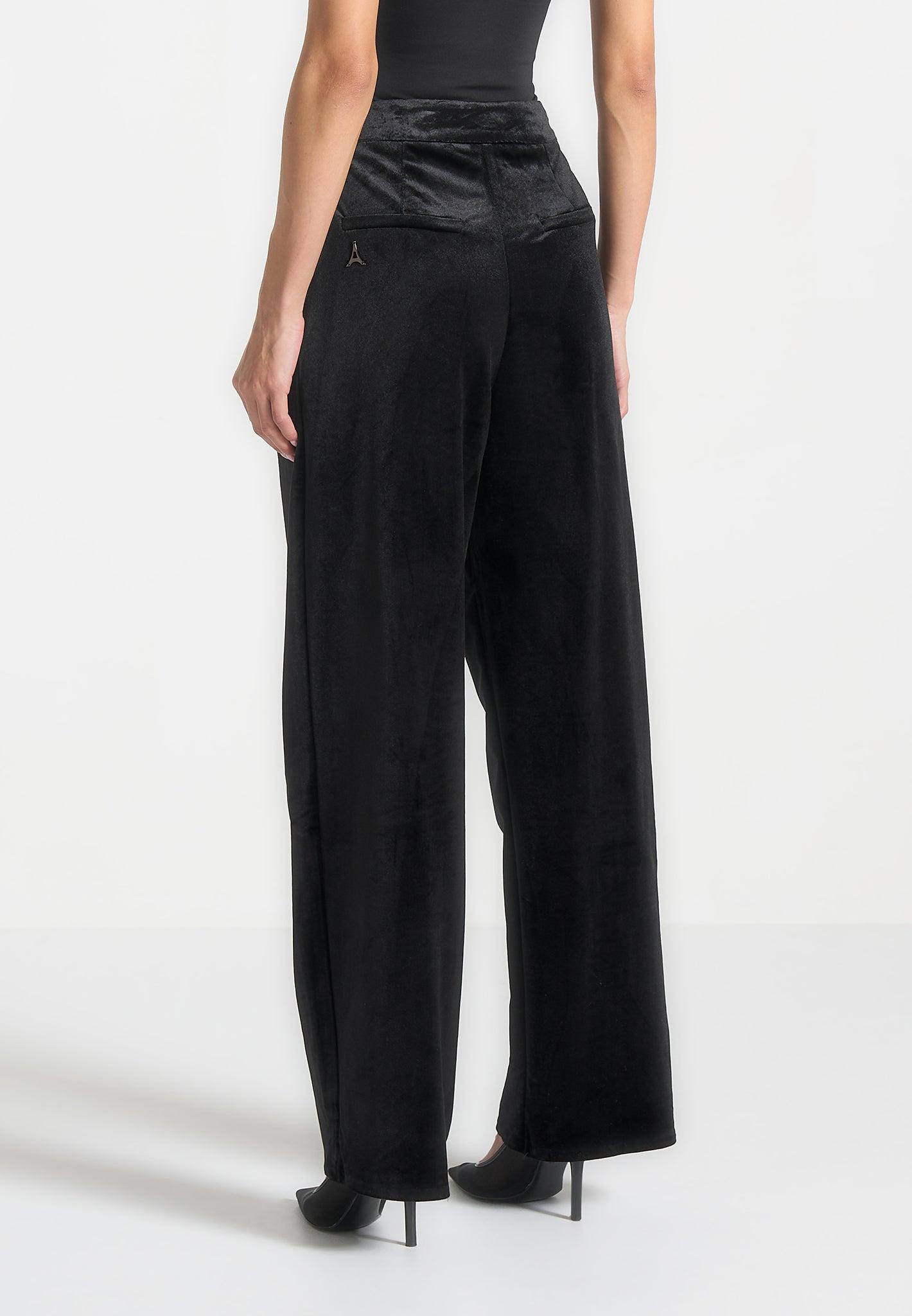 Velvet Tailored Pleated Trousers - Black Female Product Image