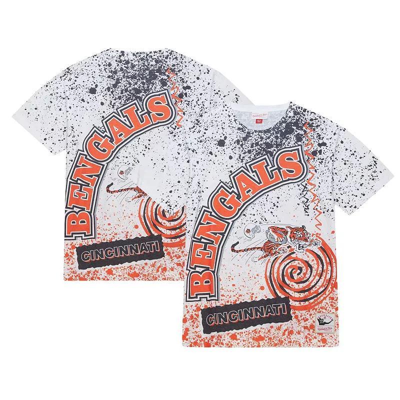 Men's Mitchell & Ness White Cincinnati Bengals Team Burst Sublimated T-Shirt, Size: Large Product Image