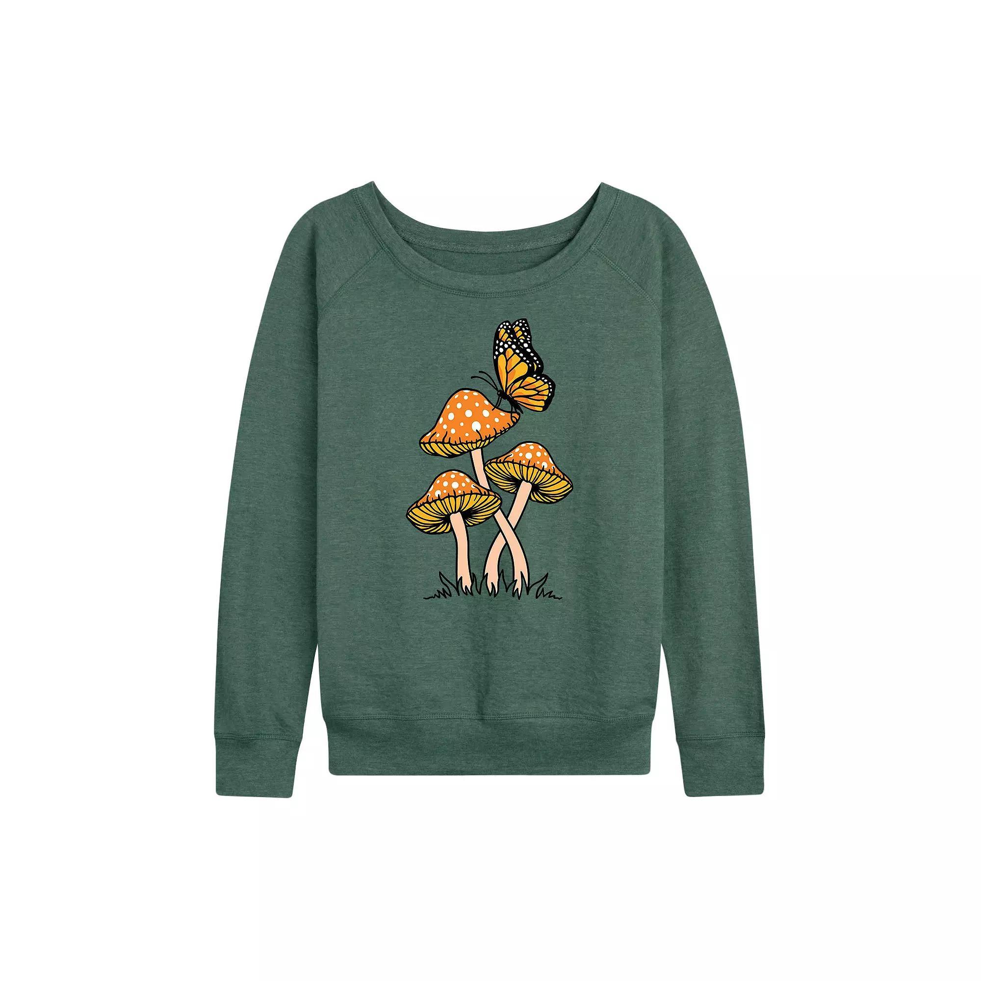 Women's Mushrooms With Butterfly French Terry Long Sleeve Tee, Girl's,  Product Image