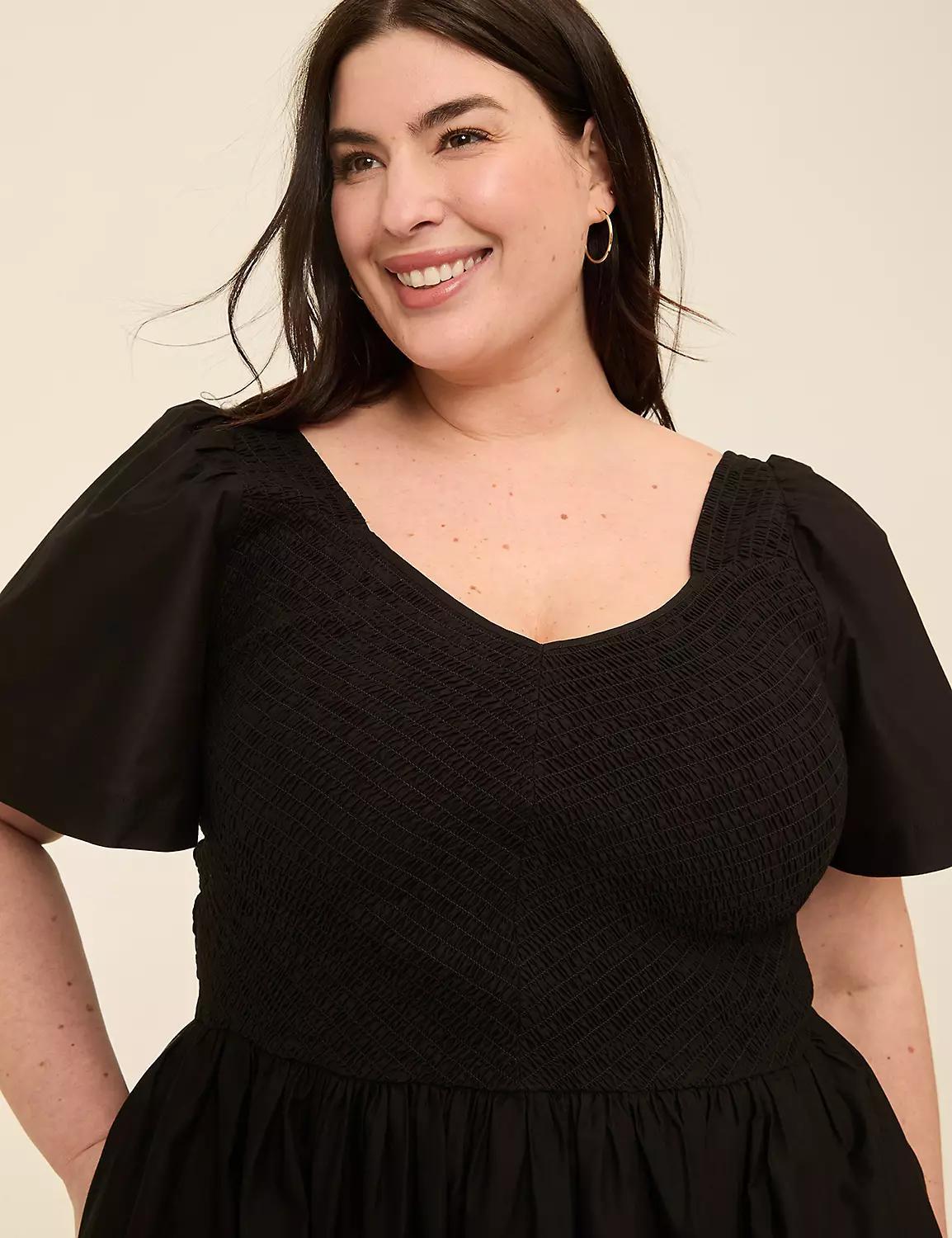 Smocked-Bodice Flutter-Sleeve Midi Dress Product Image