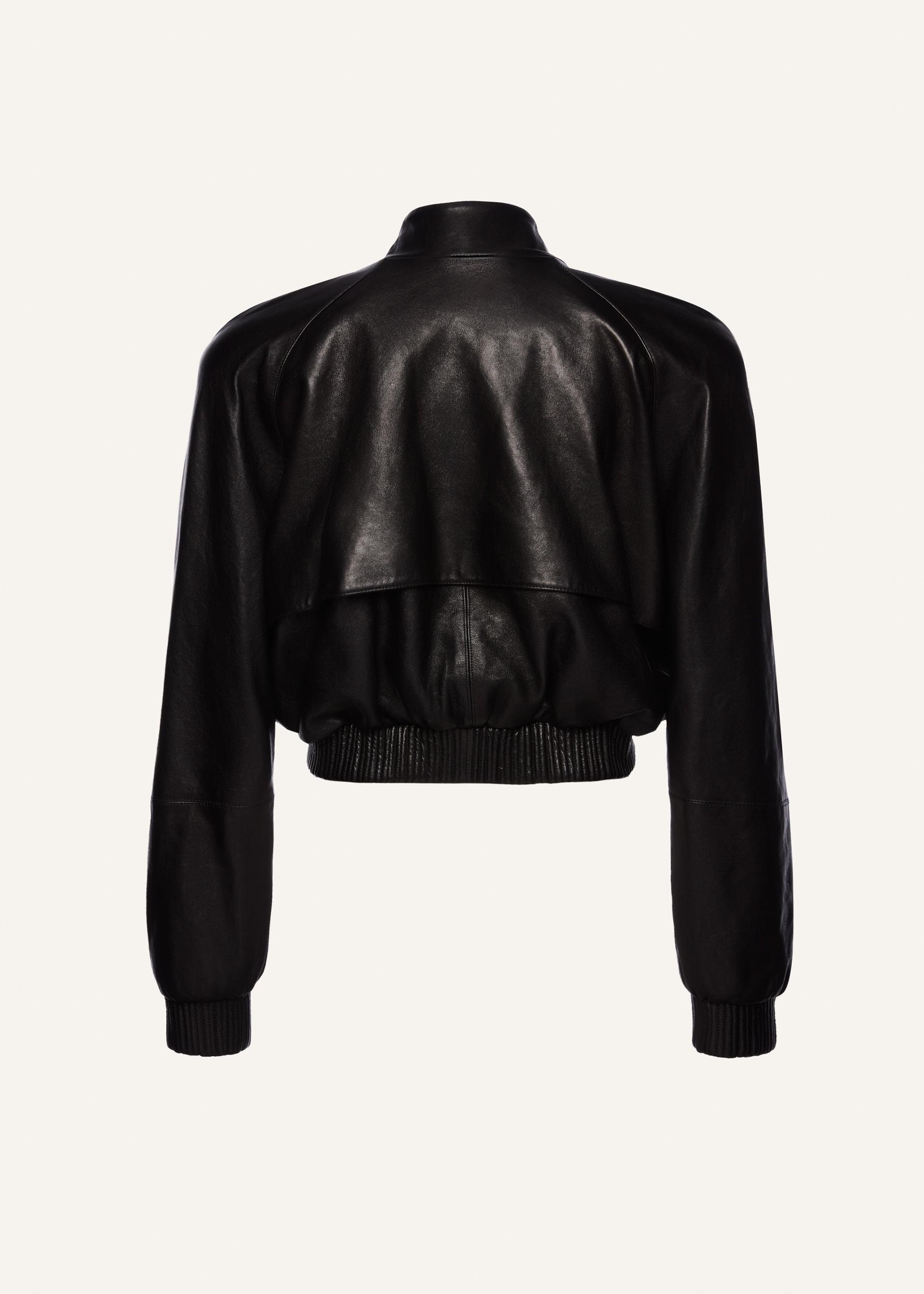 Cropped leather bomber jacket in black Product Image