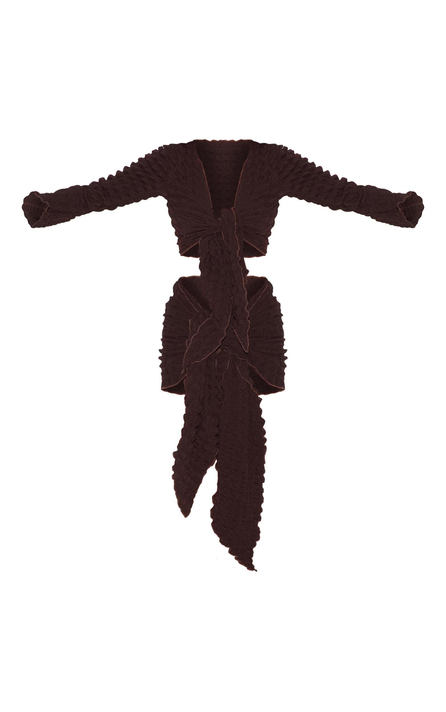 Chocolate Bubble Texture Tie Front Top And Sarong Beach Set Product Image