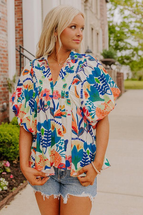 Cozumel Cutie Floral Top in Blue Product Image
