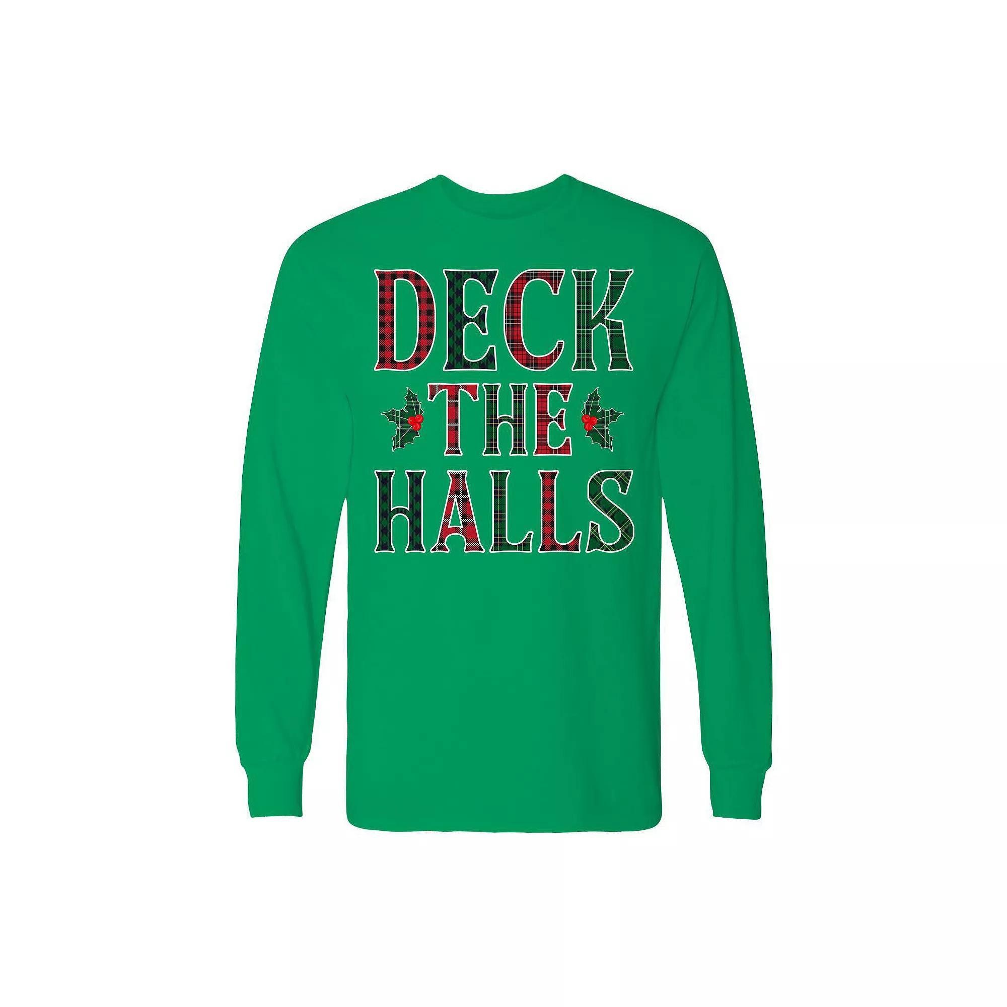 Men's Christmas Deck The Halls Long Sleeve Graphic Tee, Size: Small, Irish Green Product Image