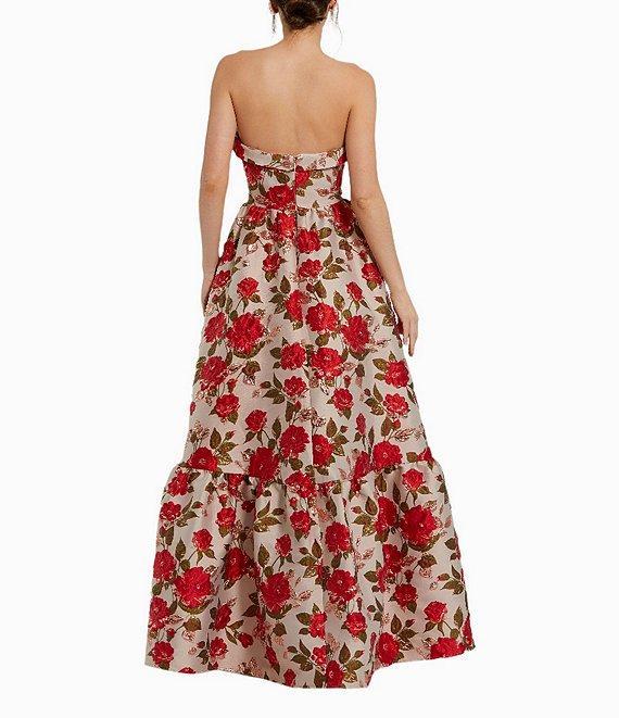 Mac Duggal Brocade Floral Print Strapless Sleeveless Ruffle Ball Gown Product Image