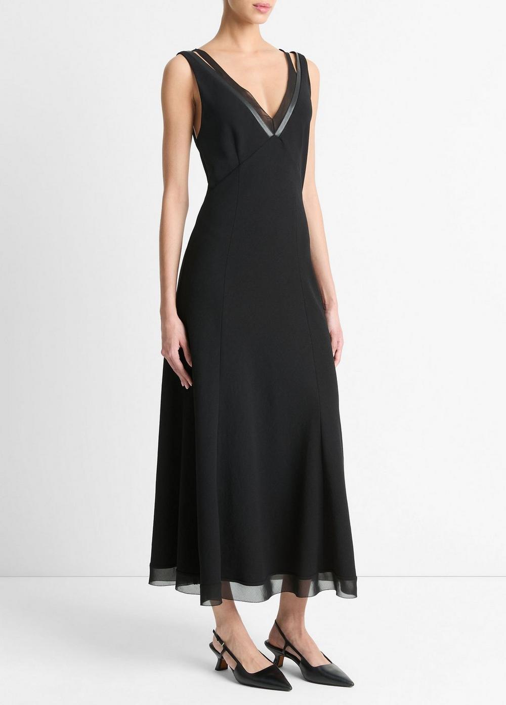 Chiffon and Faux-Leather Layered Slip Dress Product Image